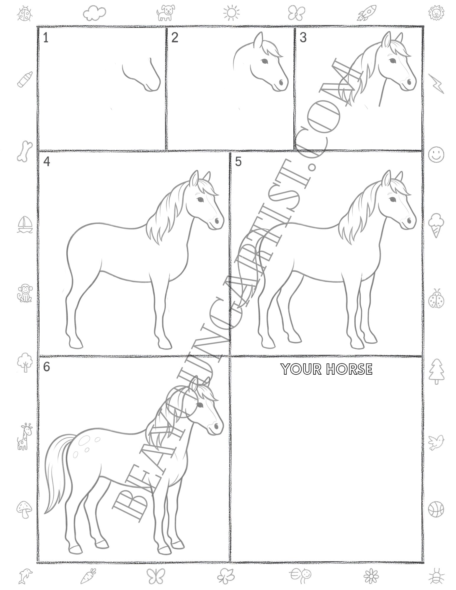 Adult Horse Printable Full Page for Download and Practice