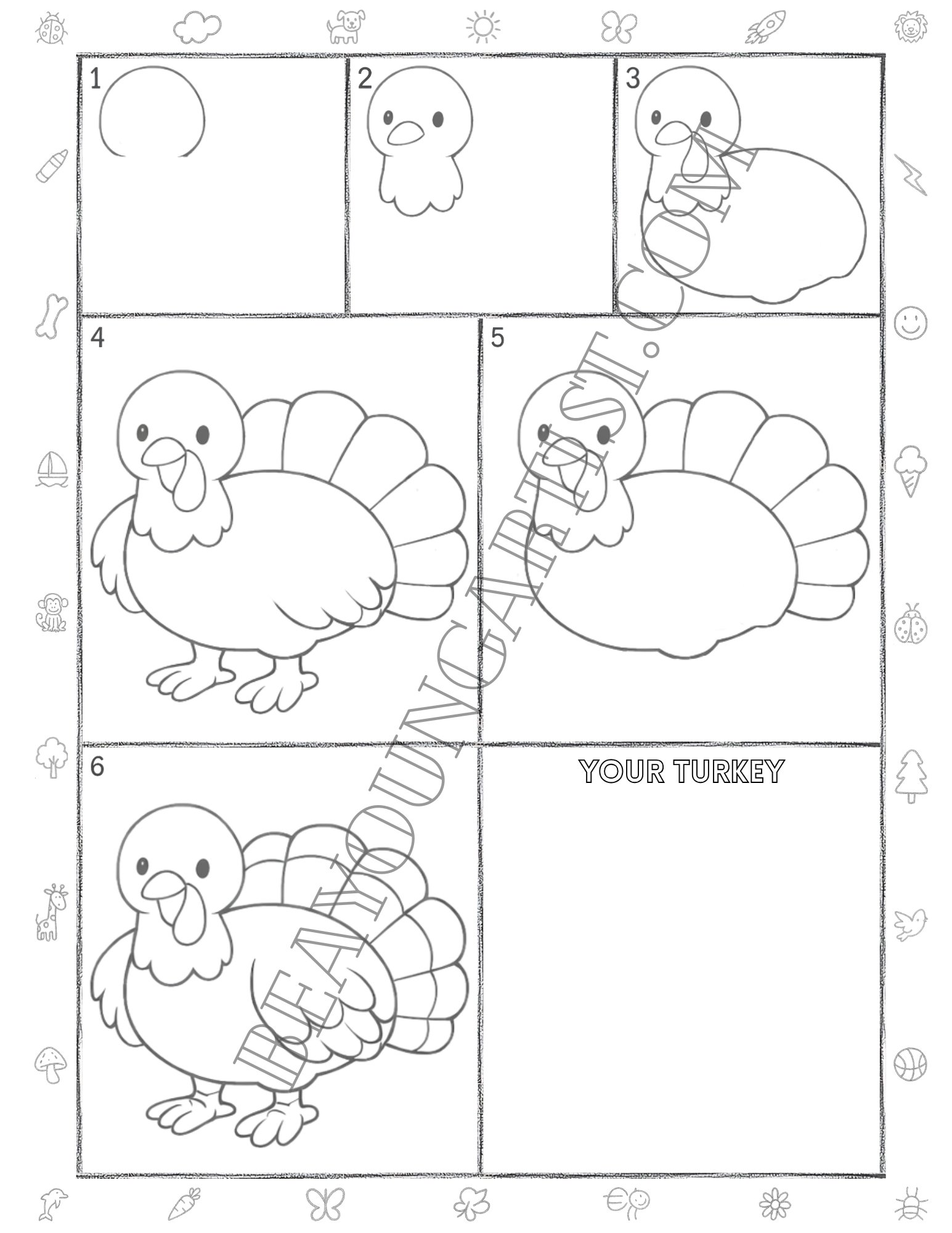 Adults Turkey Printable Full Page for Download and Practice