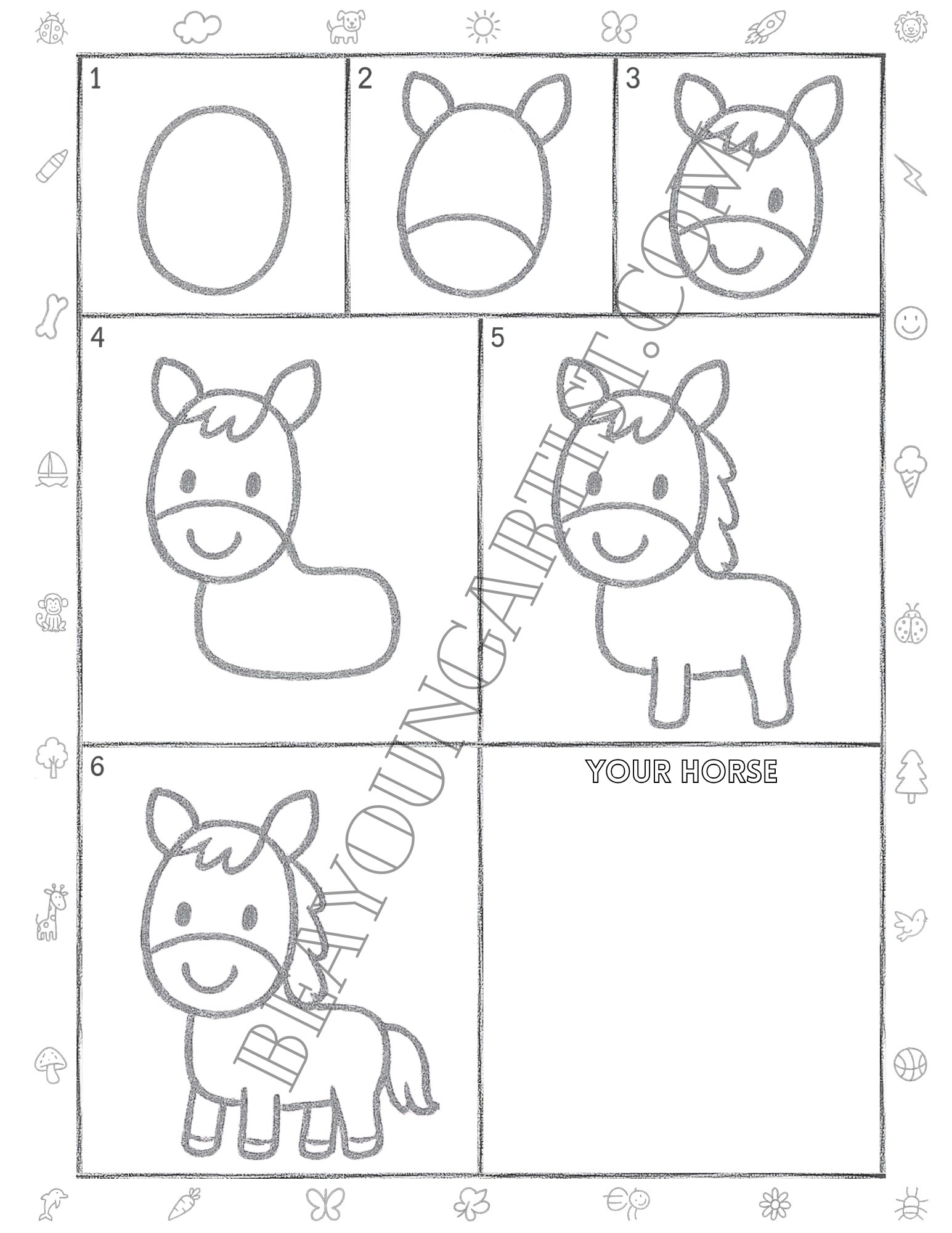 Kids Horse Printable Full Page for Download and Practice