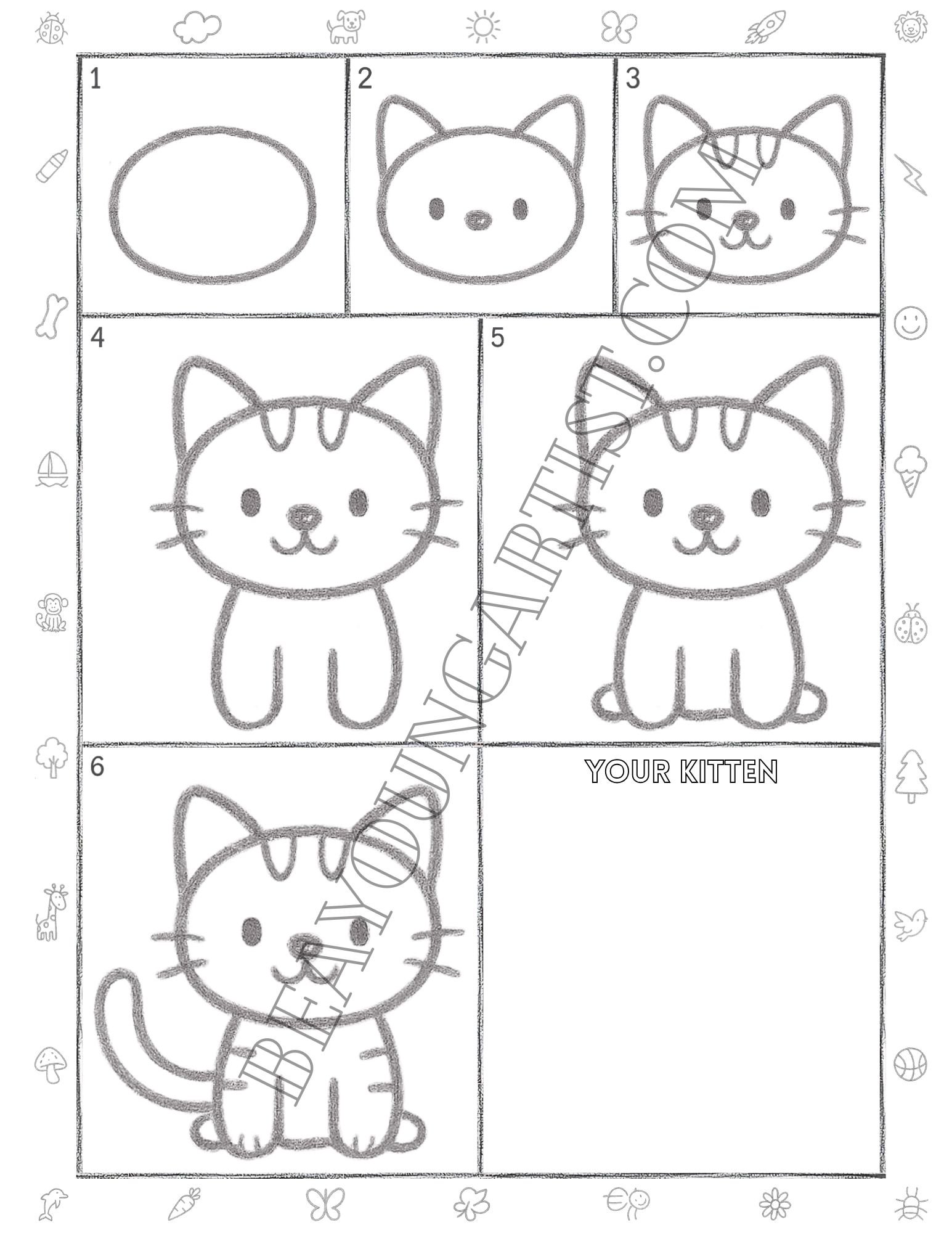 Kids Kitten Printable Full Page for Download and Practice