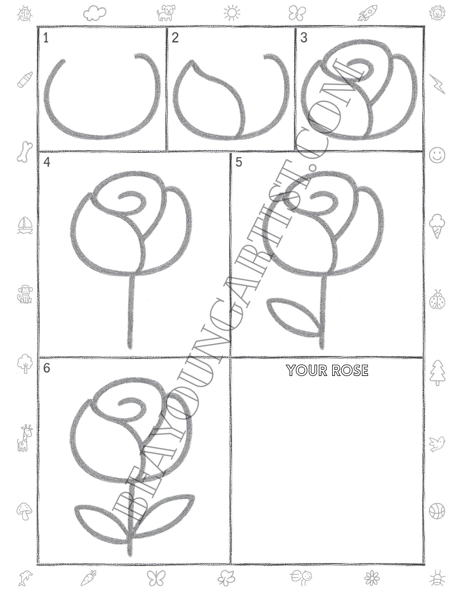 Kids Rose Printable Full Page for Download and Practice