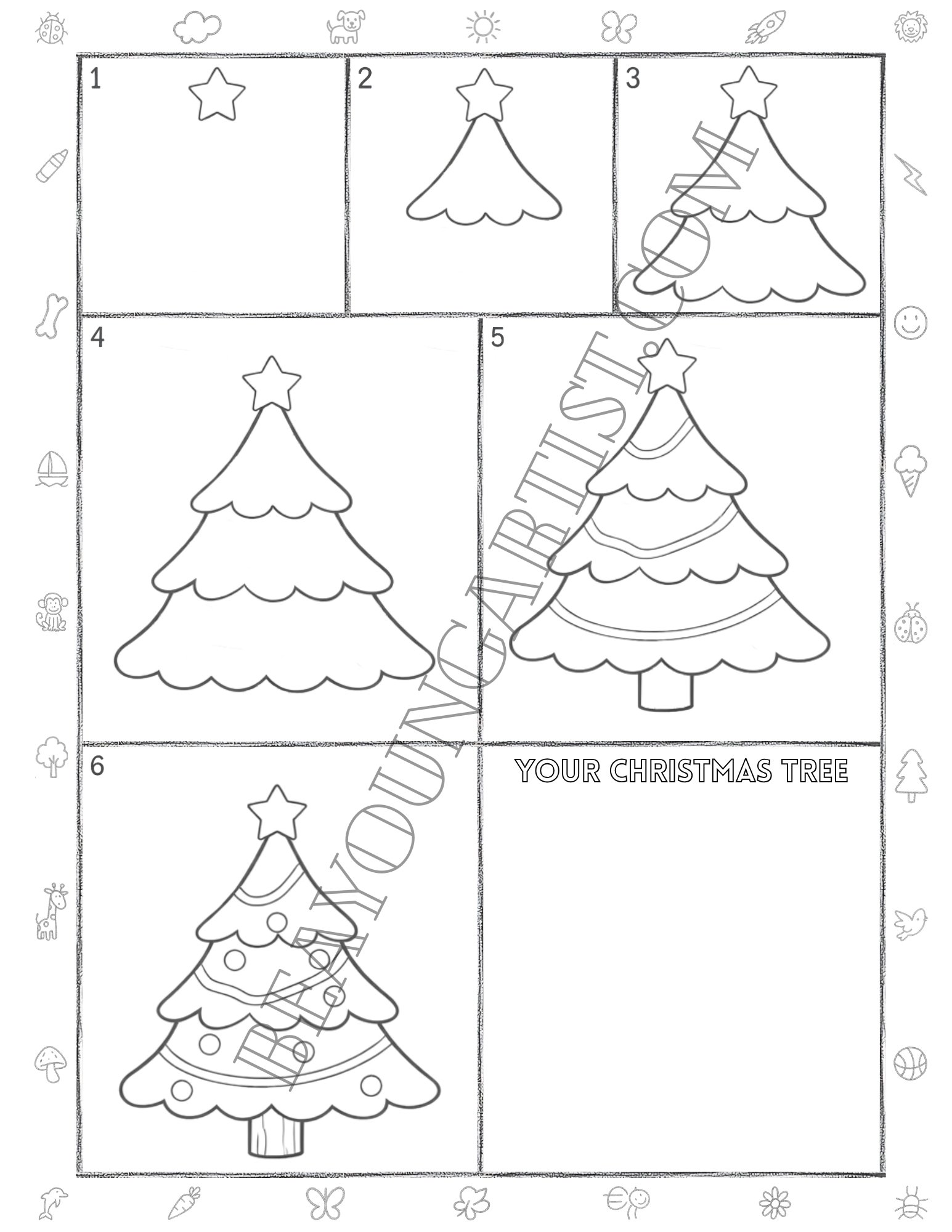 Teens Christmas Tree Printable Full Page for Download and Practice