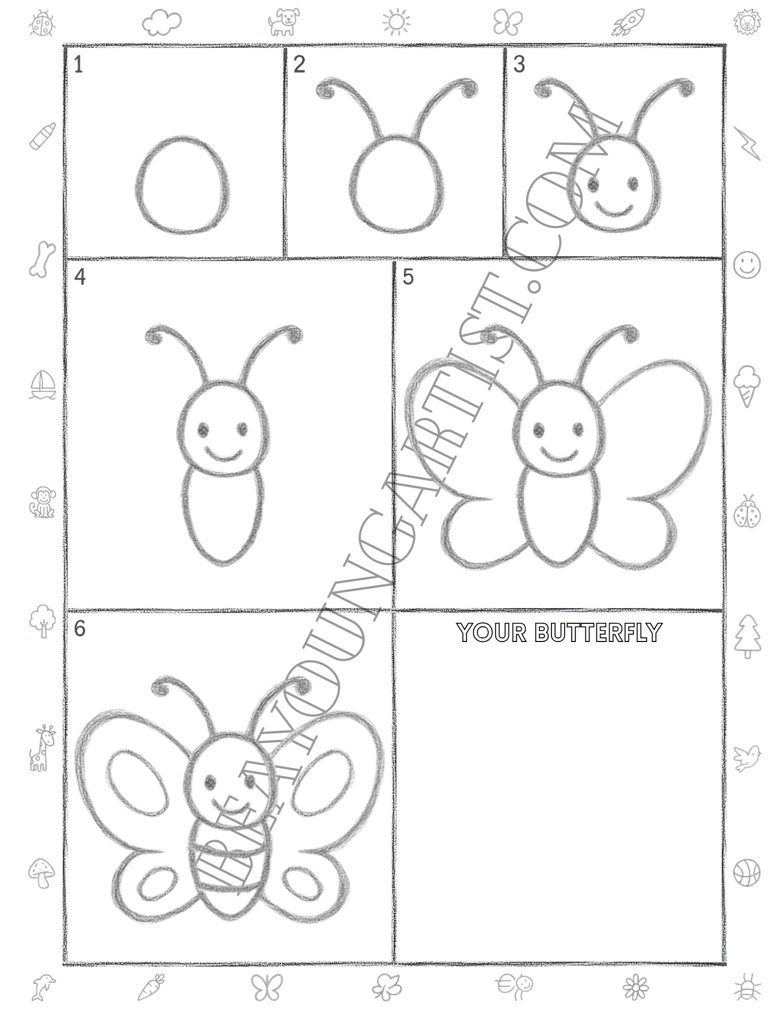 Tweens Butterfly Printable Full Page for Download and Practice