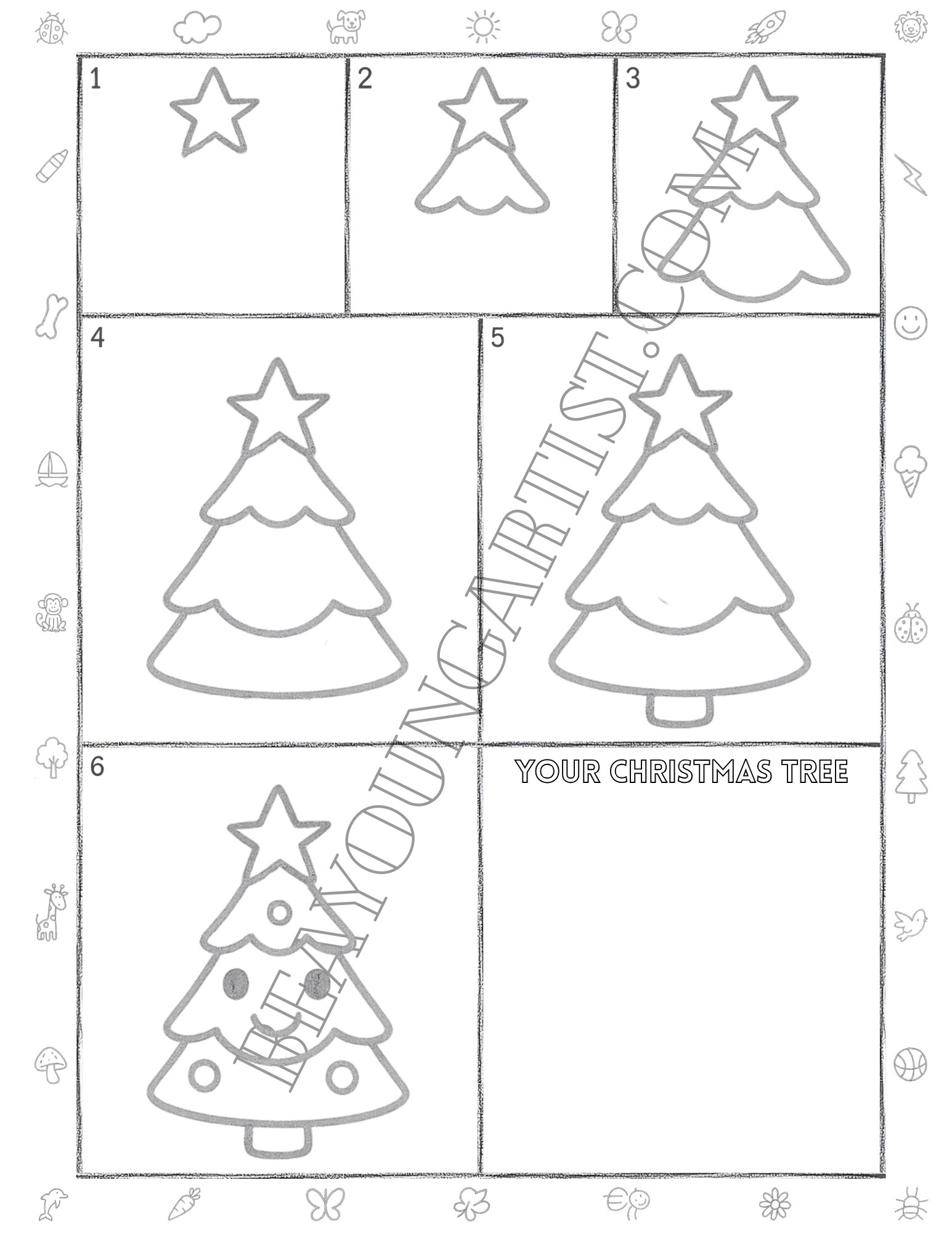 Tweens Christmas Tree Printable Full Page for Download and Practice