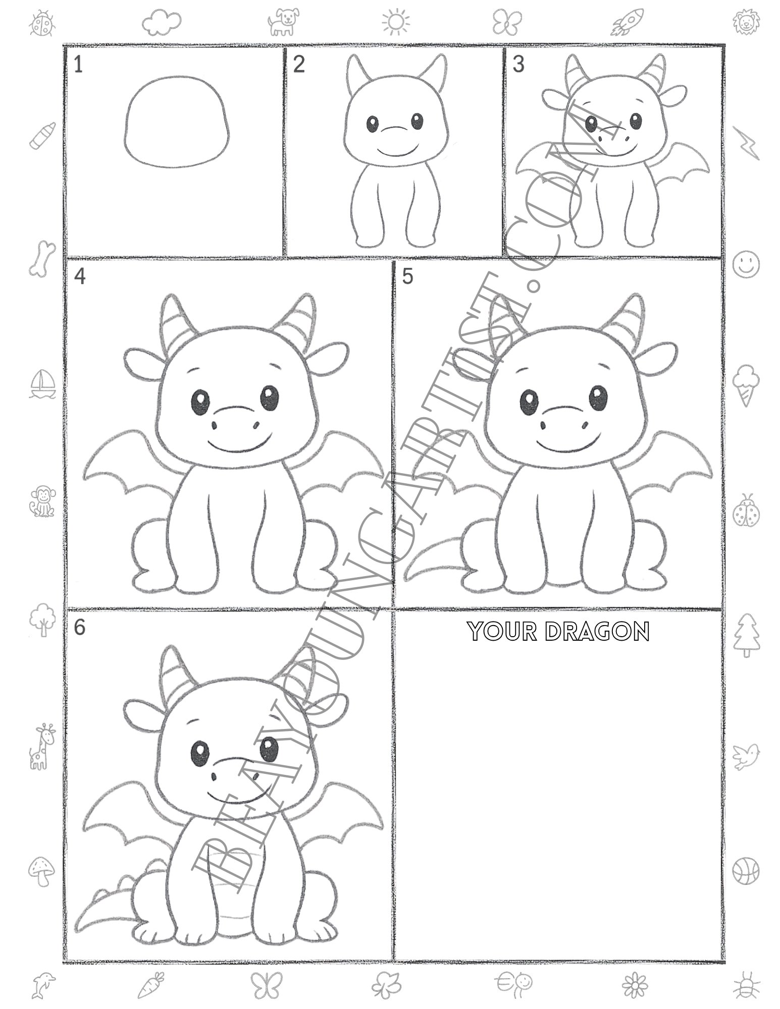 Tweens Dragon Printable Full Page for Download and Practice