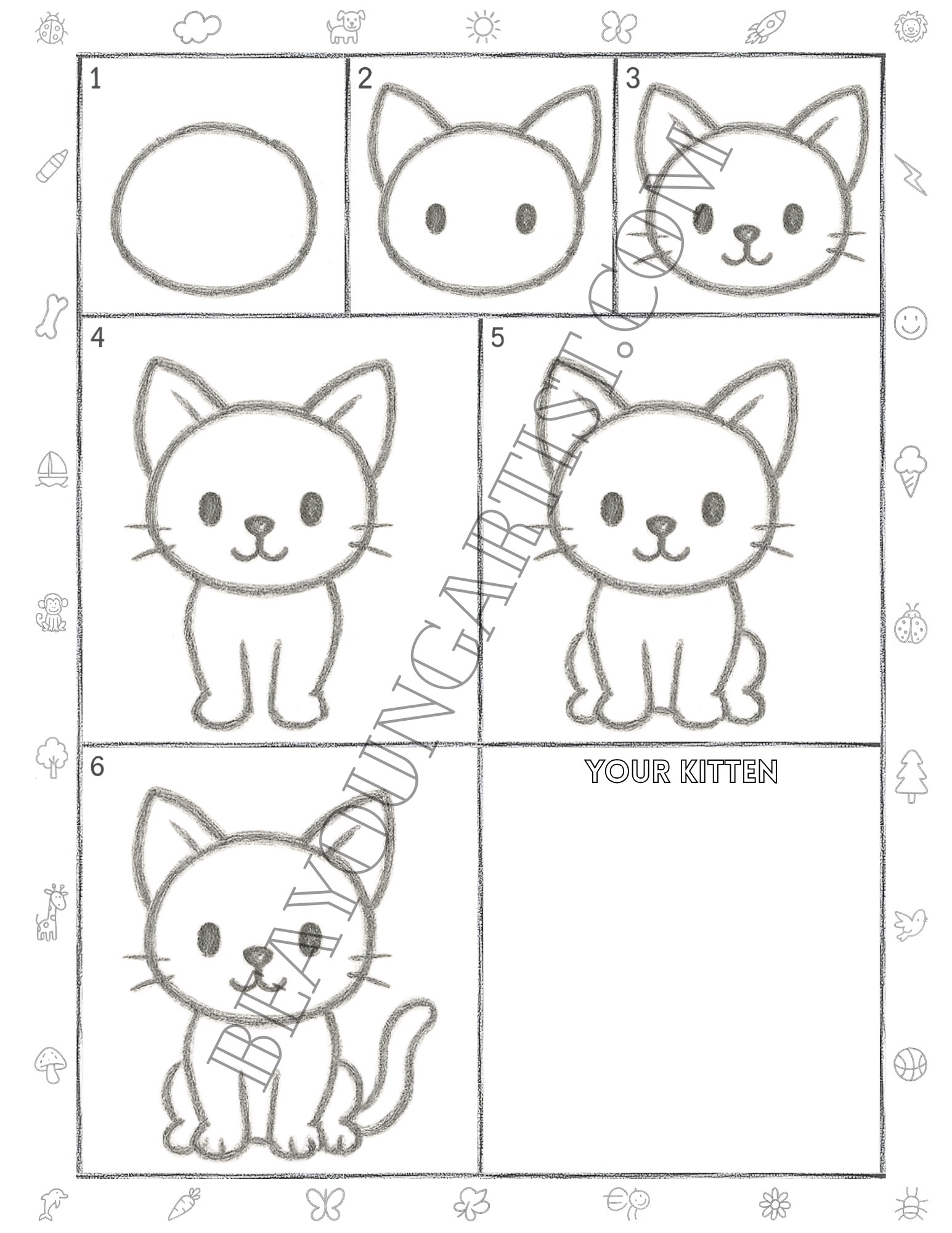 Tweens Kitten Printable Full Page for Download and Practice