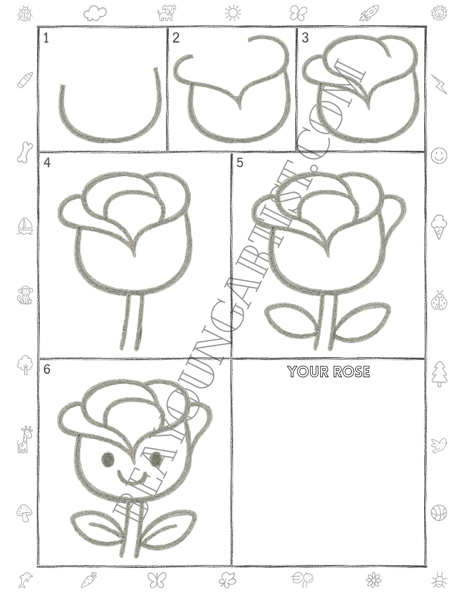 Tweens Rose Printable Full Page for Download and Practice