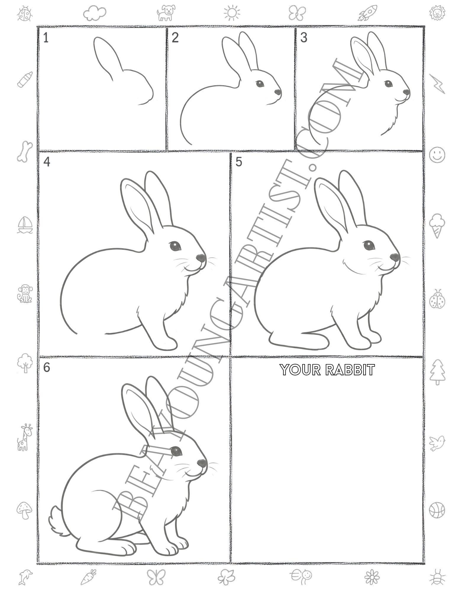 Adalts Rabbit Printable Full Page for Download and Practice