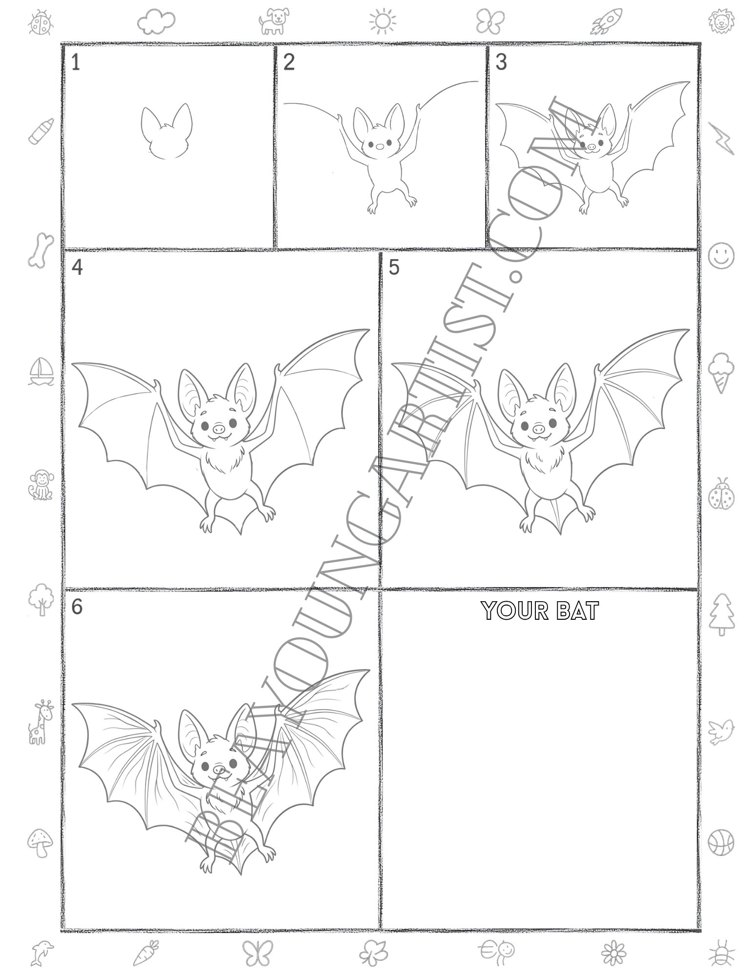 Adults Bat Printable Full Page for Download and Practice