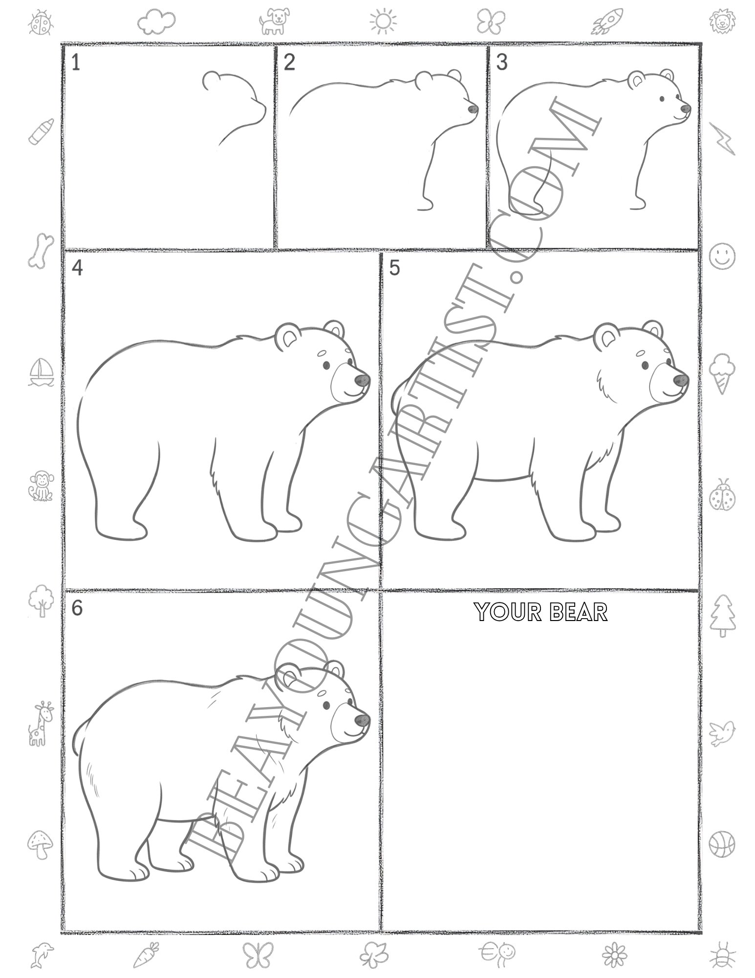 Adults Bear Printable Full Page for Download and Practice