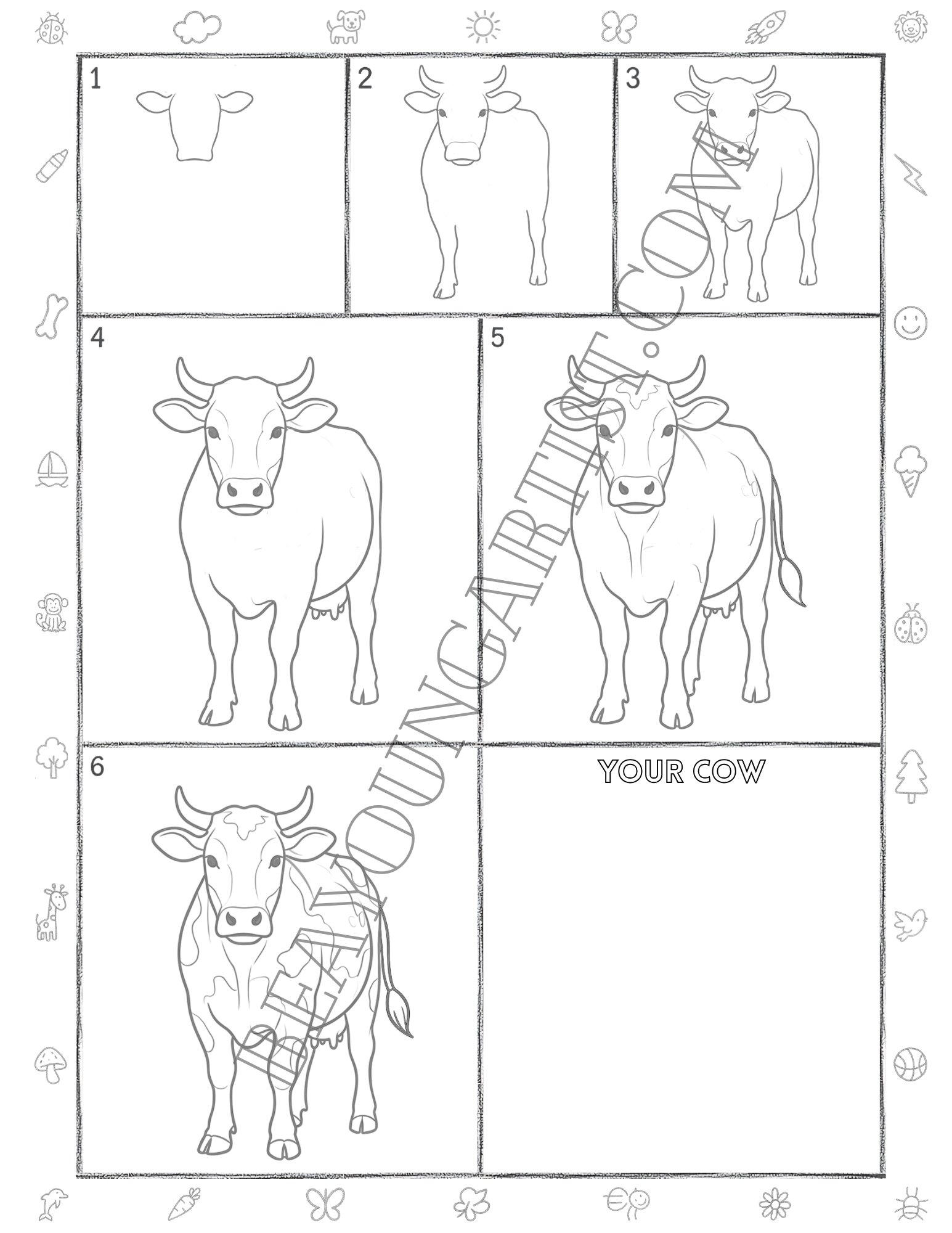 Adults Cow Printable Full Page for Download and Practice