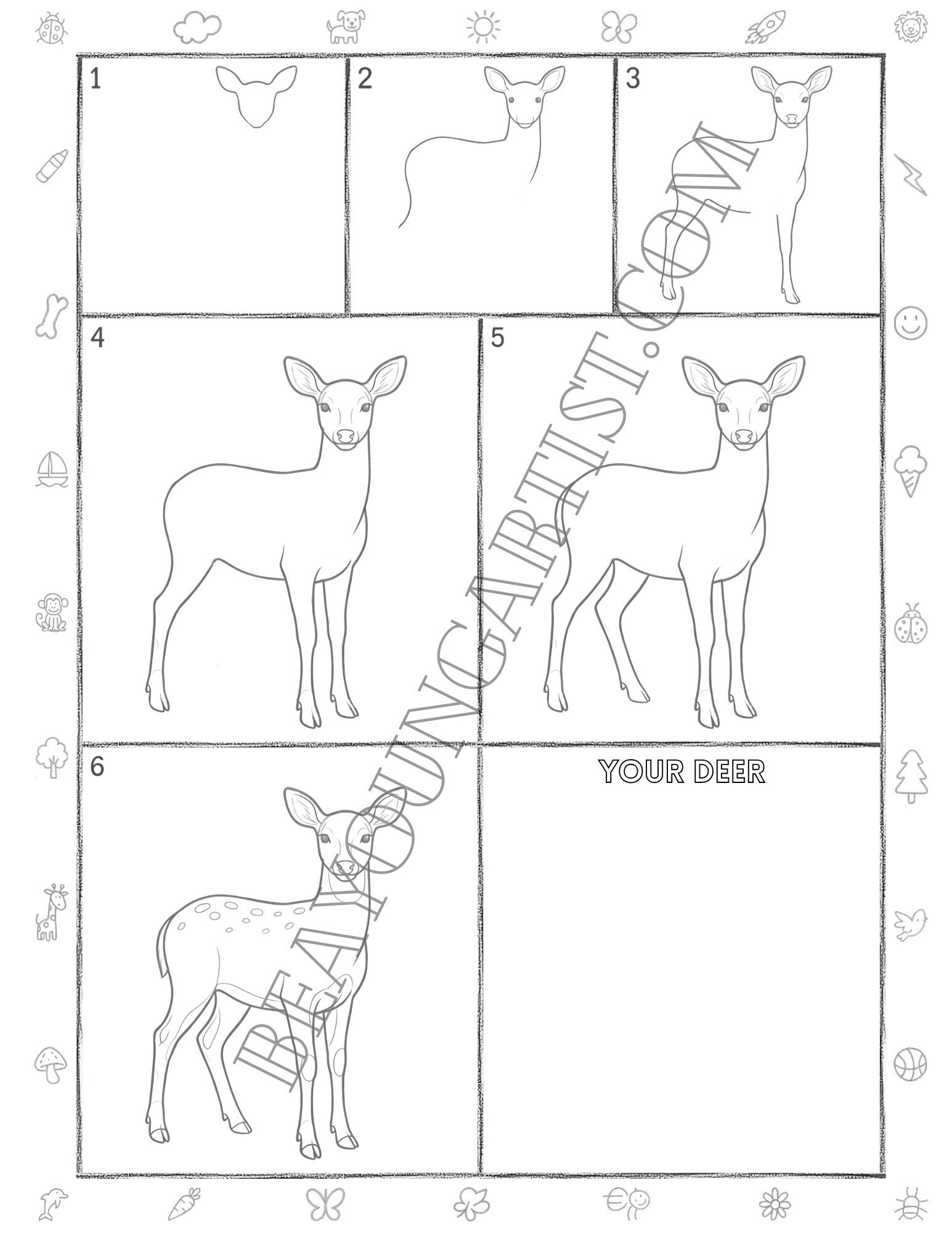 Adults Deer Printable Full Page for Download and Practice