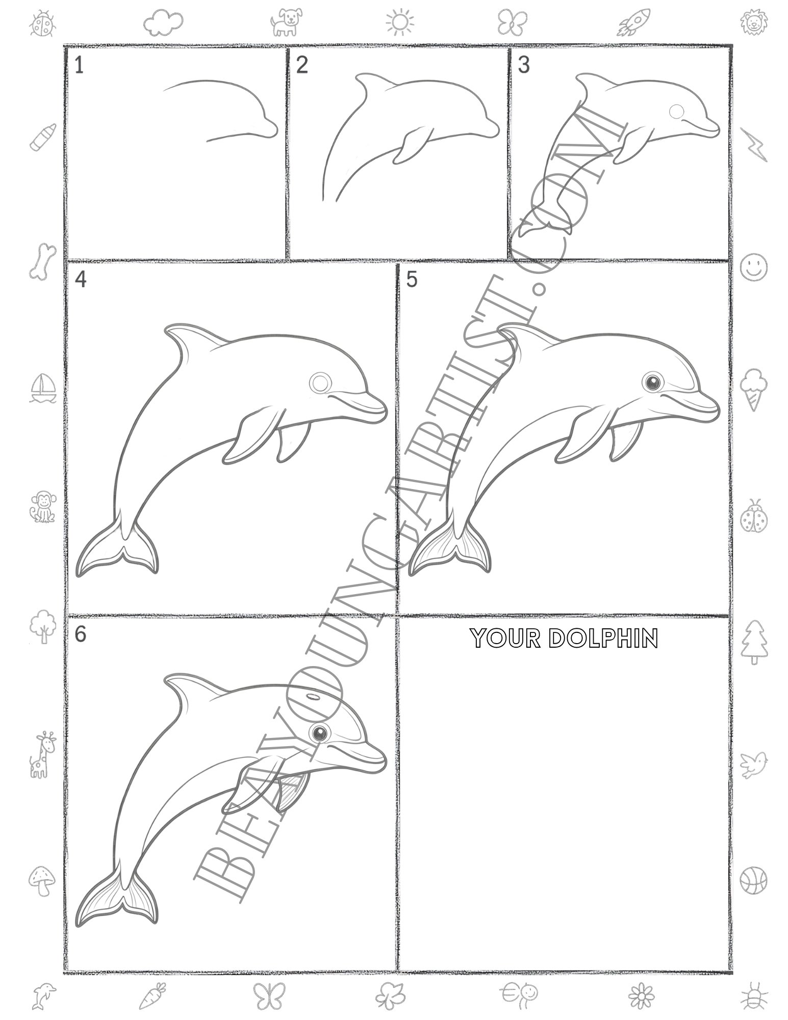 Adults Dolphin Printable Full Page for Download and Practice
