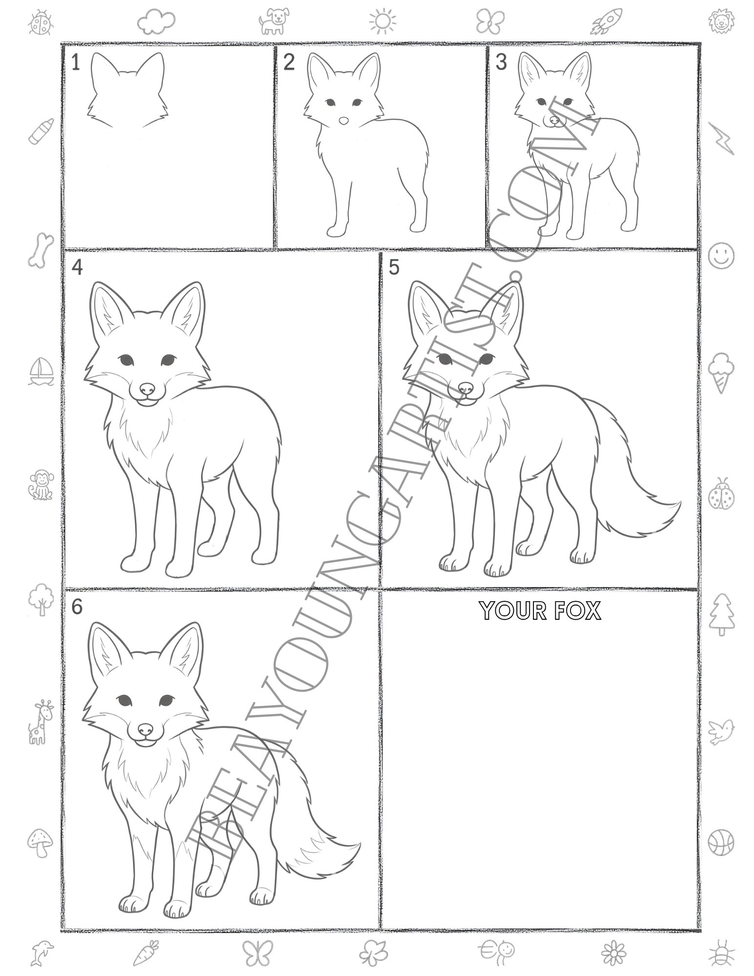 Adults Fox Printable Full Page for Download and Practice