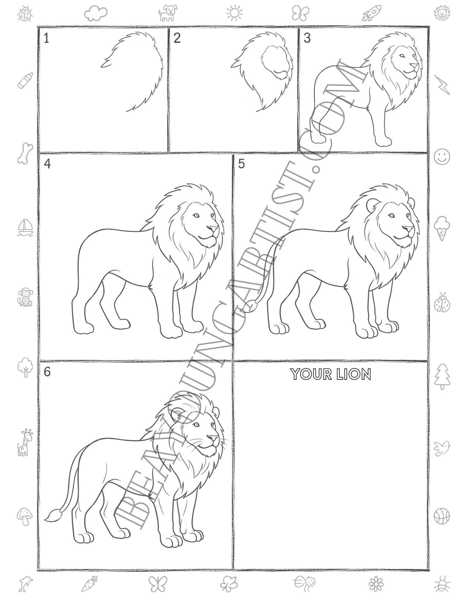Adults Lion Printable Full Page for Download and Practice