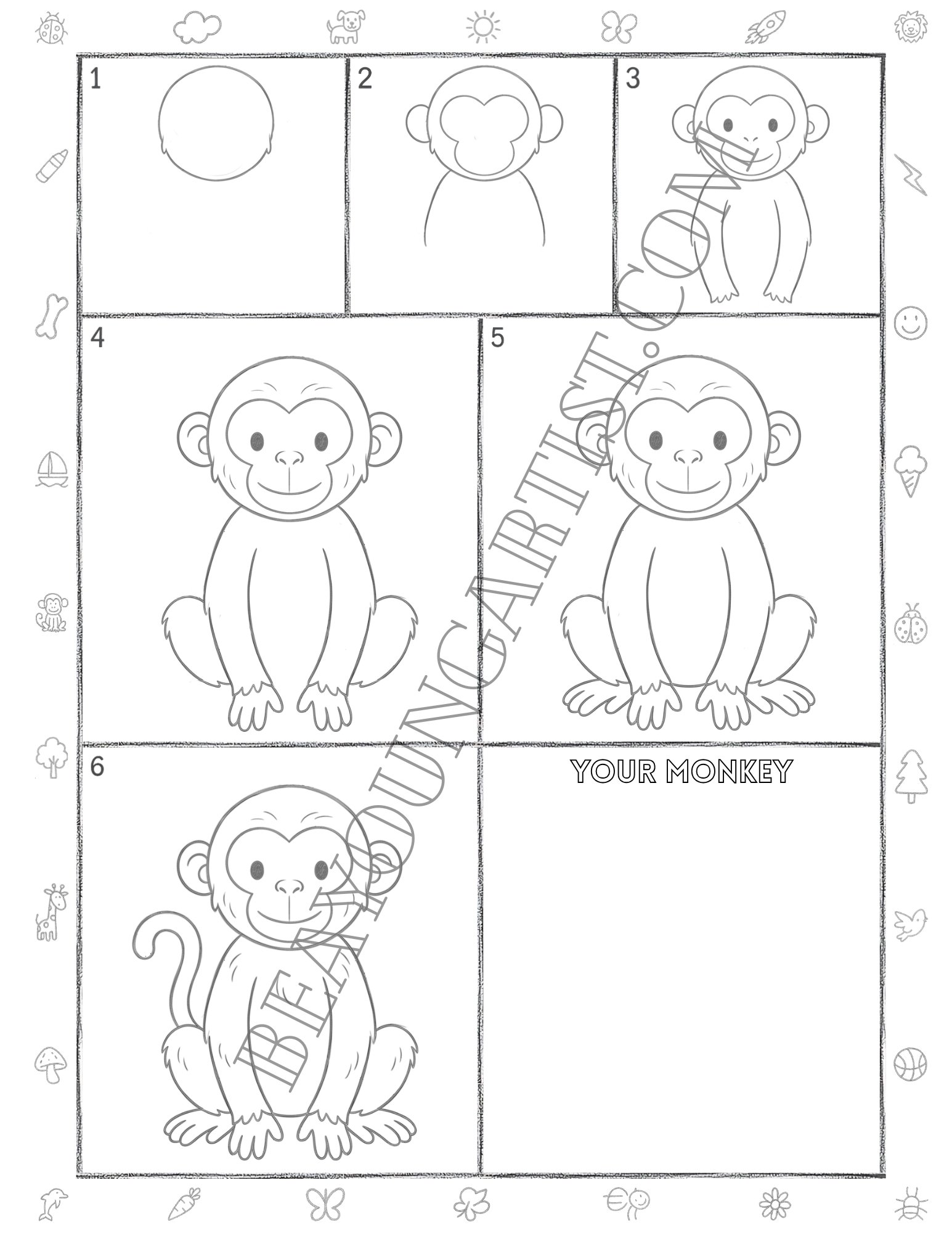 Adults Monkey Printable Full Page for Download and Practice
