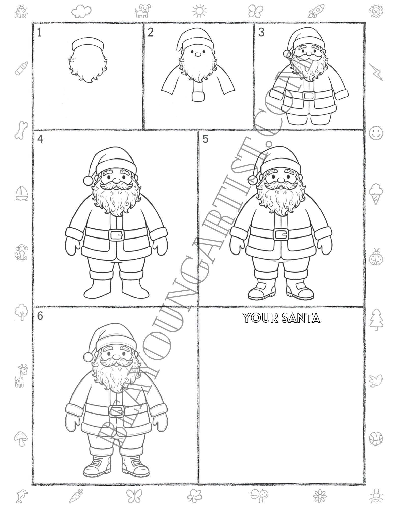 Adults Santa Printable Full Page for Download and Practice
