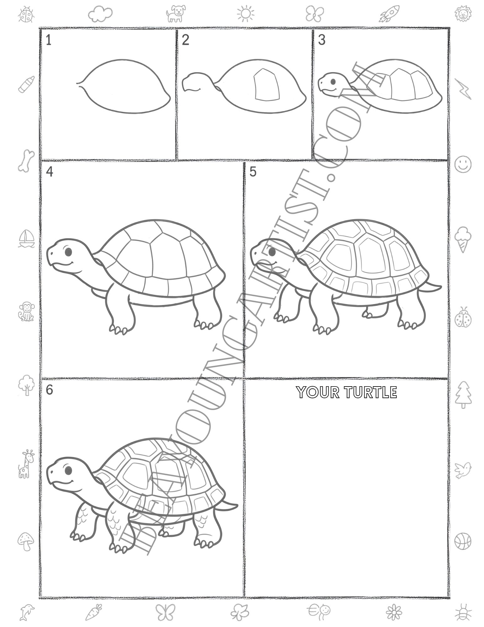 Adults Turtle Printable Full Page for Download and Practice
