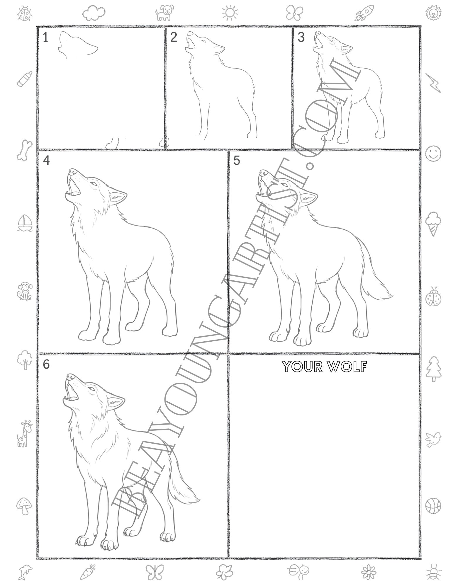 Adults Wolf Printable Full Page for Download and Practice