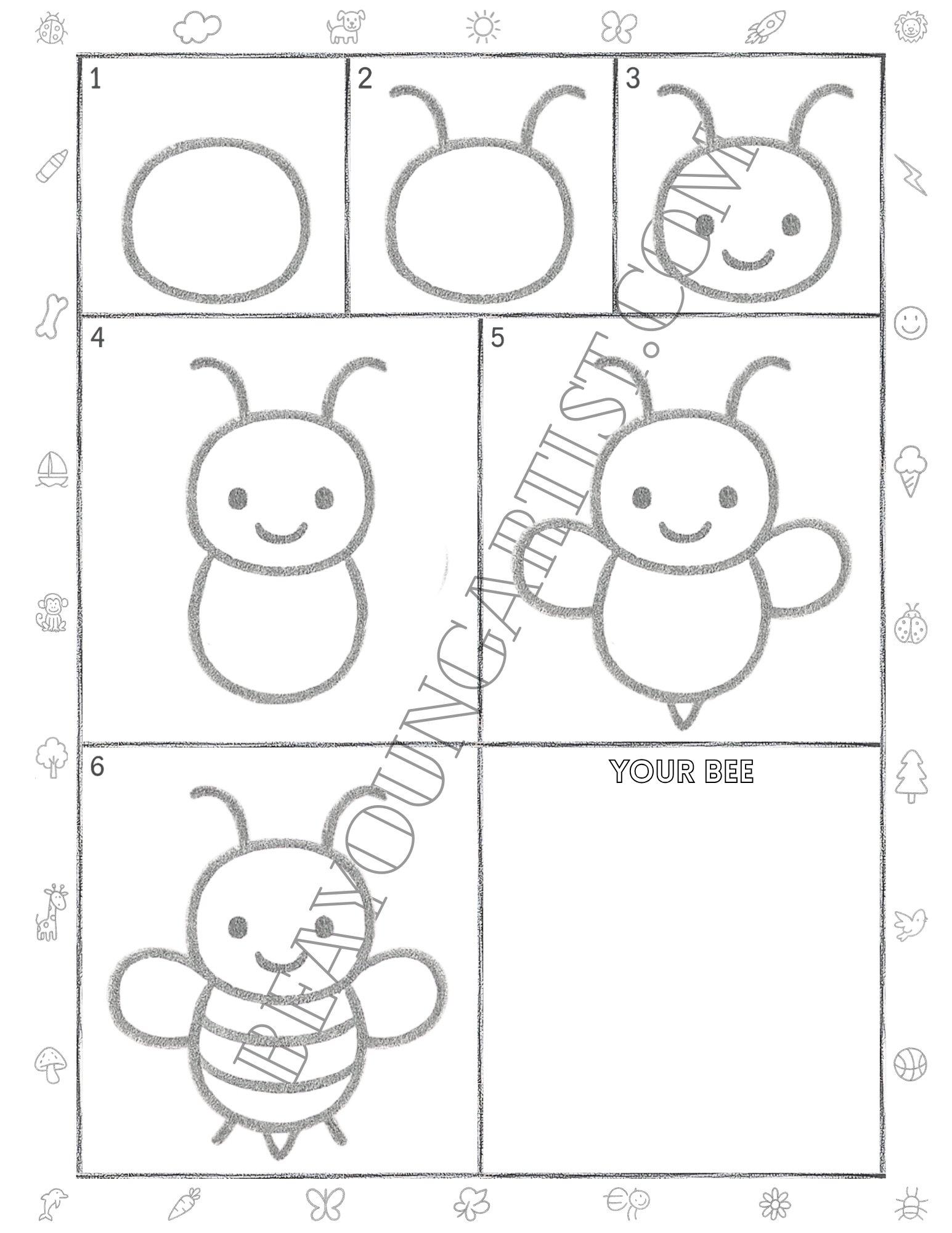Kids Bee Printable Full Page for Download and Practice