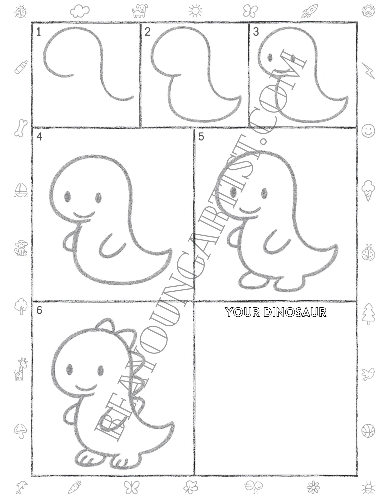 Kids Dinosaur Printable Full Page for Download and Practice