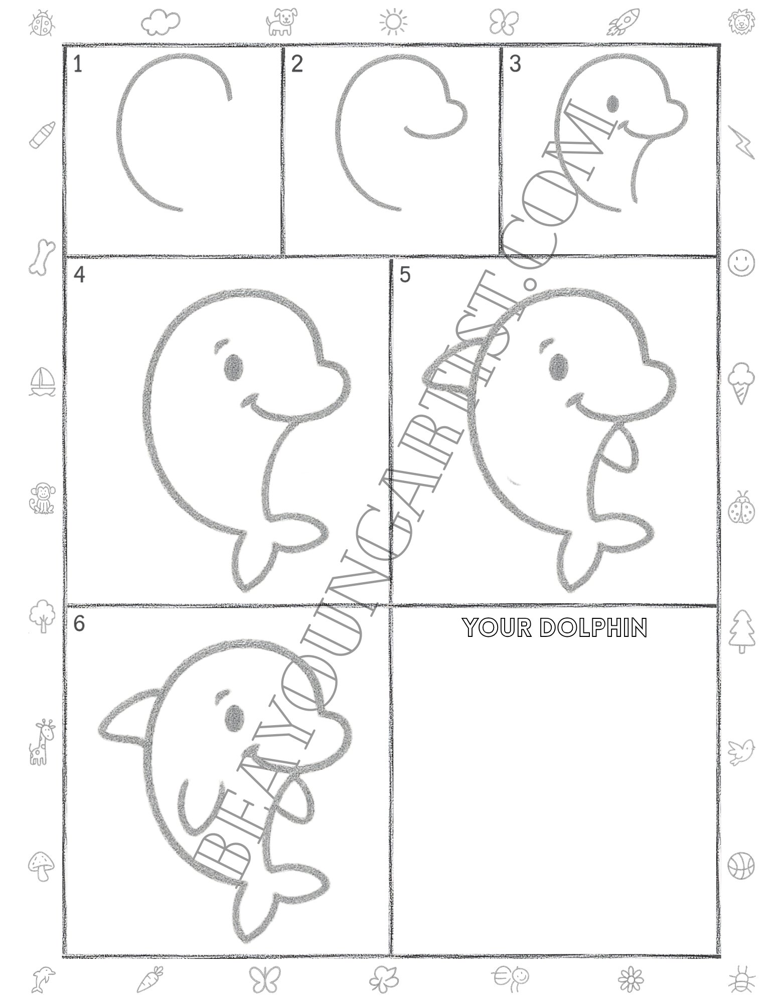 Kids Dolphin Printable Full Page for Download and Practice