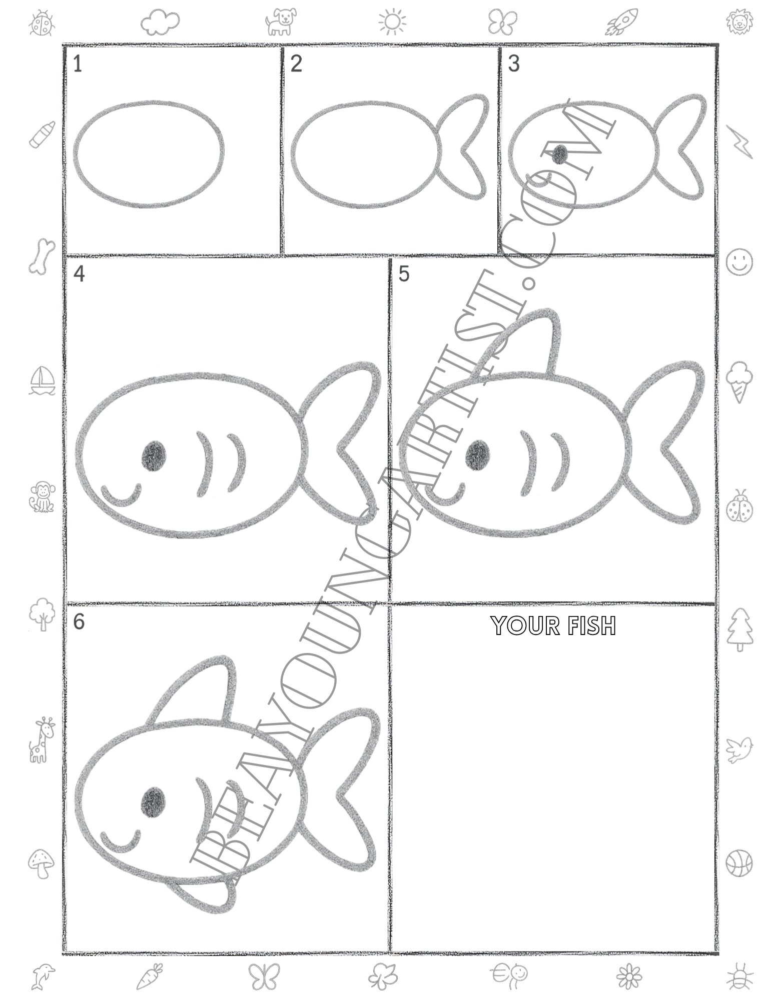 Kids Fish Printable Full Page for Download and Practice