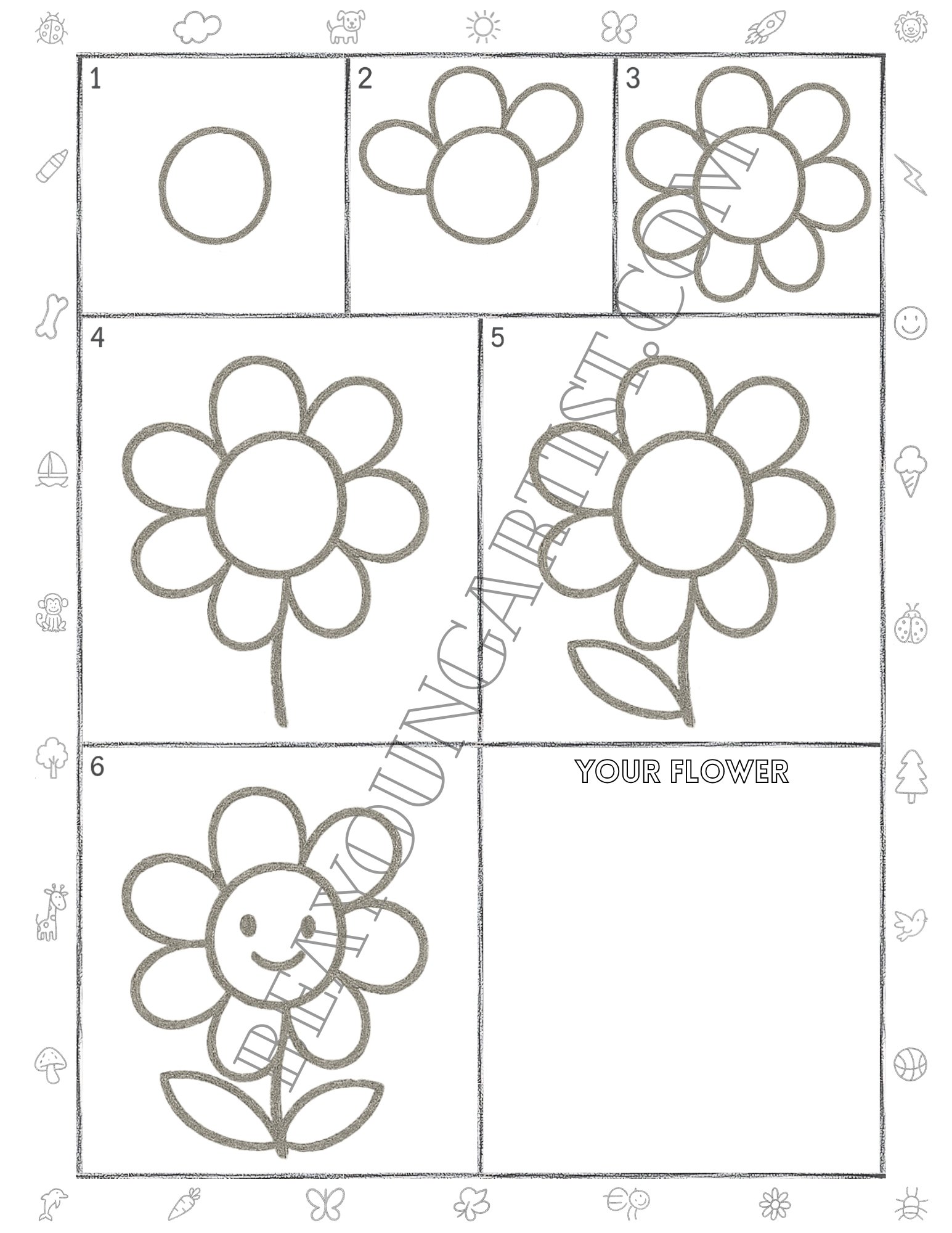 Kids Flower Printable Full Page for Download and Practice