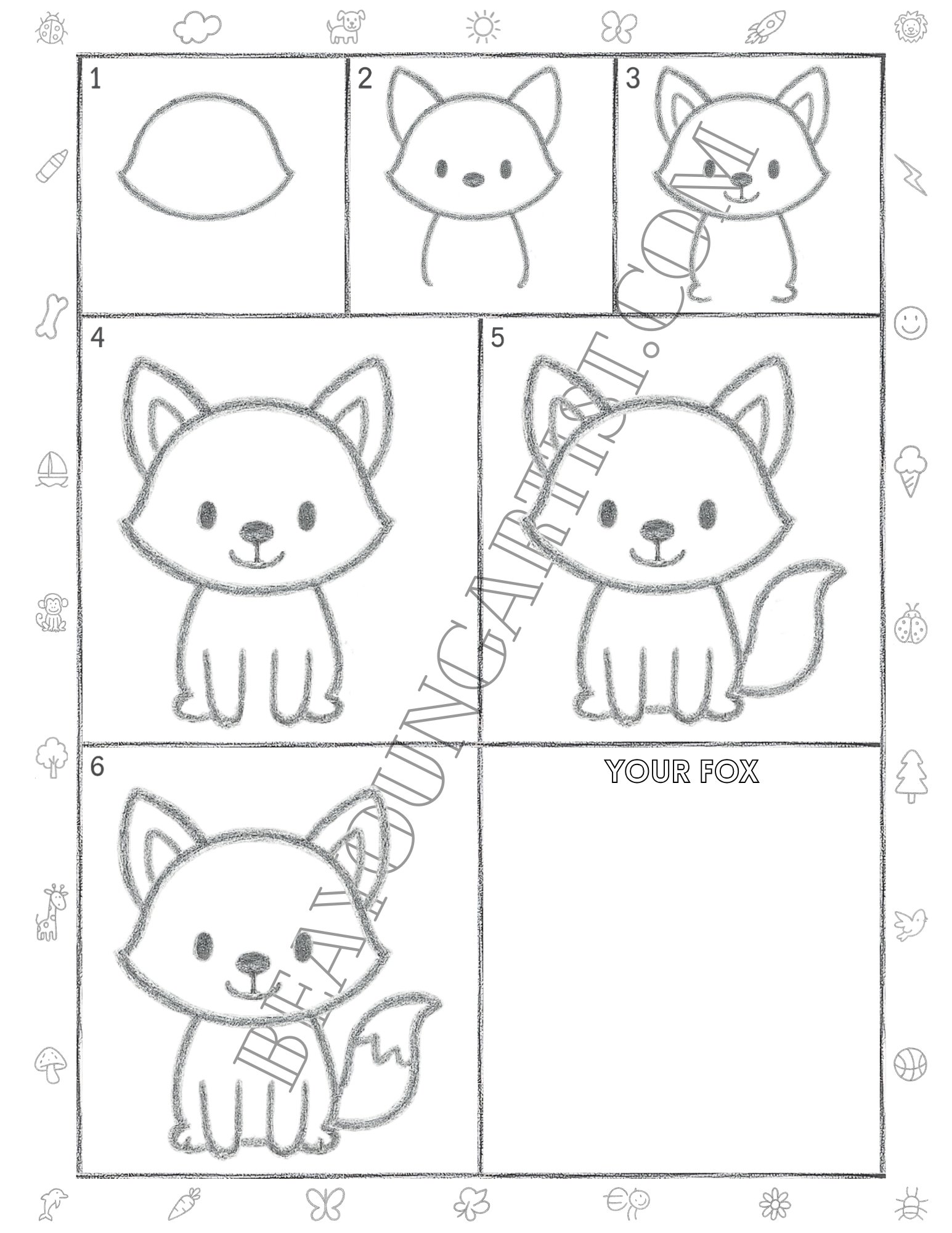 Kids Fox Printable Full Page for Download and Practice