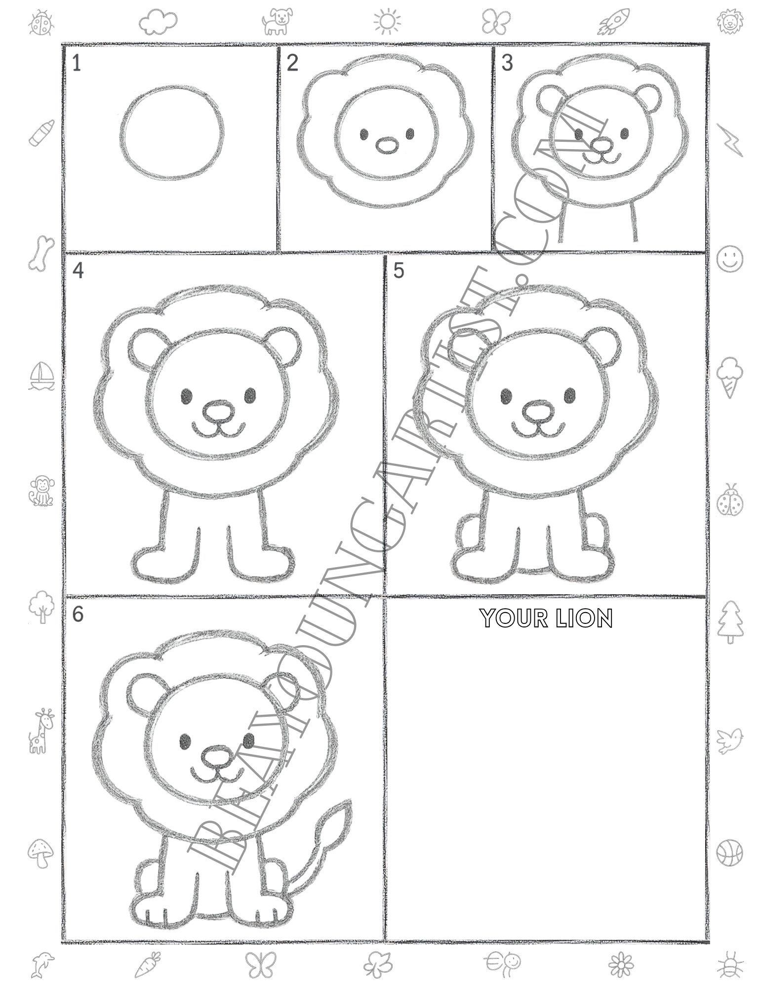 Kids Lion Printable Full Page for Download and Practice