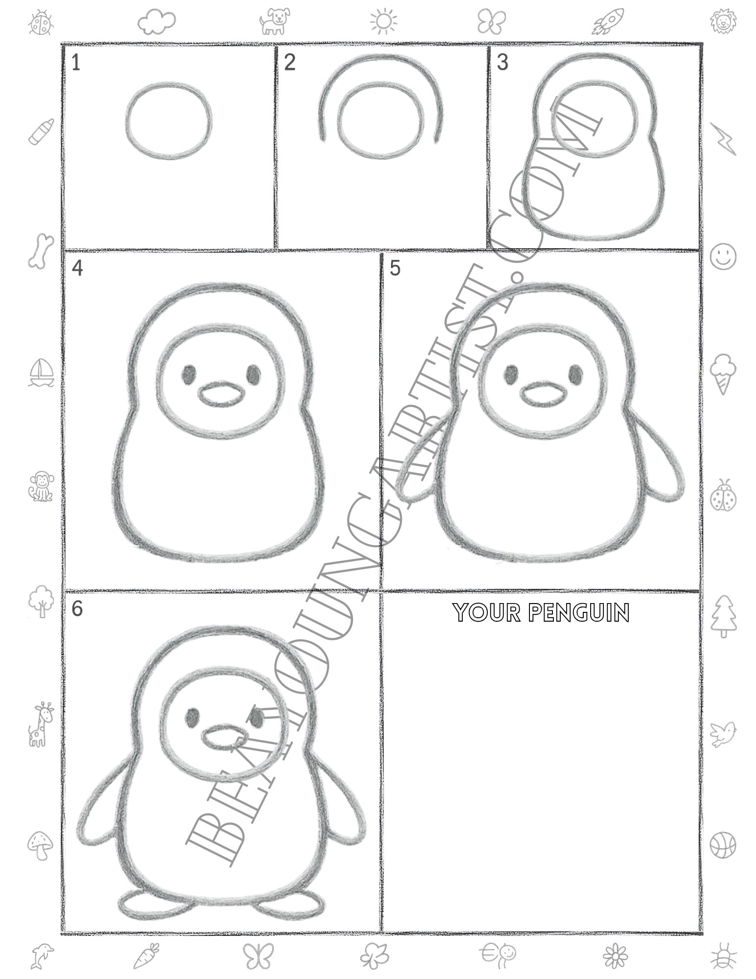 Kids Penguin Printable Full Page for Download and Practice