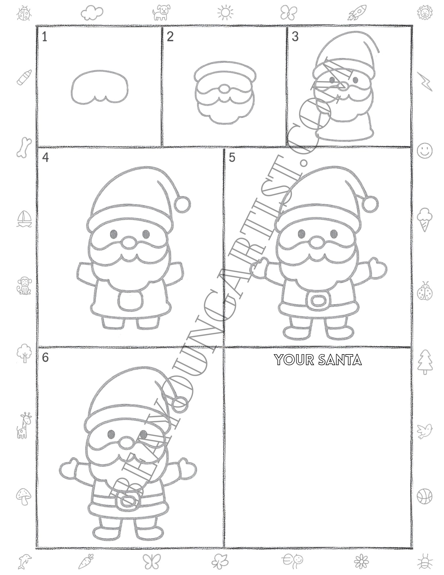 Kids Santa Printable Full Page for Download and Practice