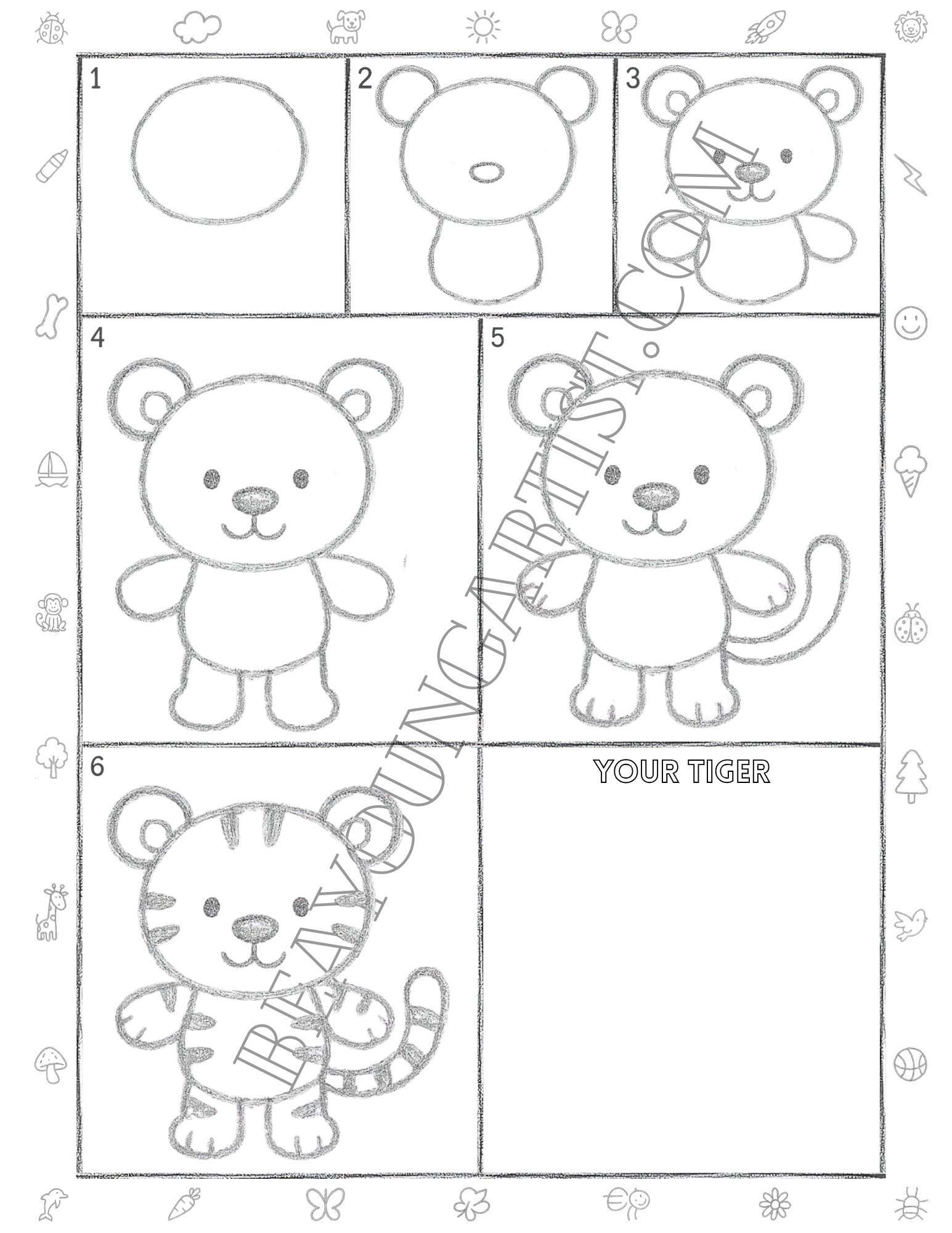 Kids Tiger Printable Full Page for Download and Practice