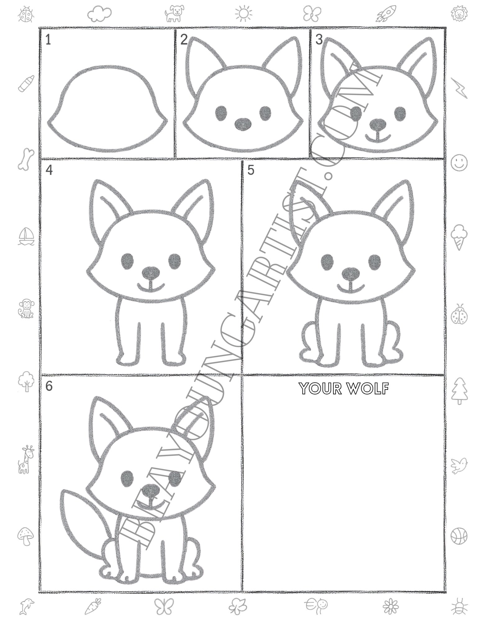 Kids Wolf Printable Full Page for Download and Practice