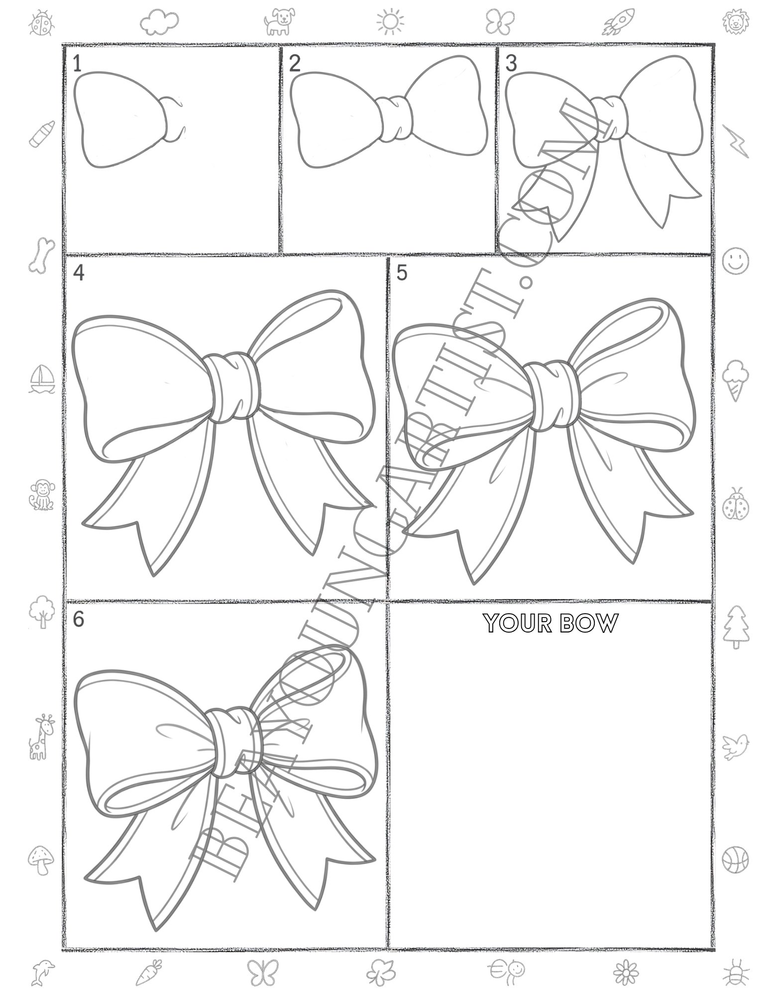 Teens Bow Printable Full Page for Download and Practice