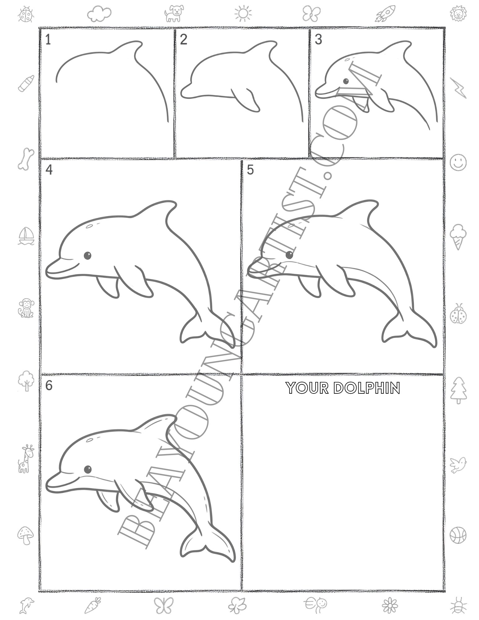 Teens Dolphin Printable Full Page for Download and Practice