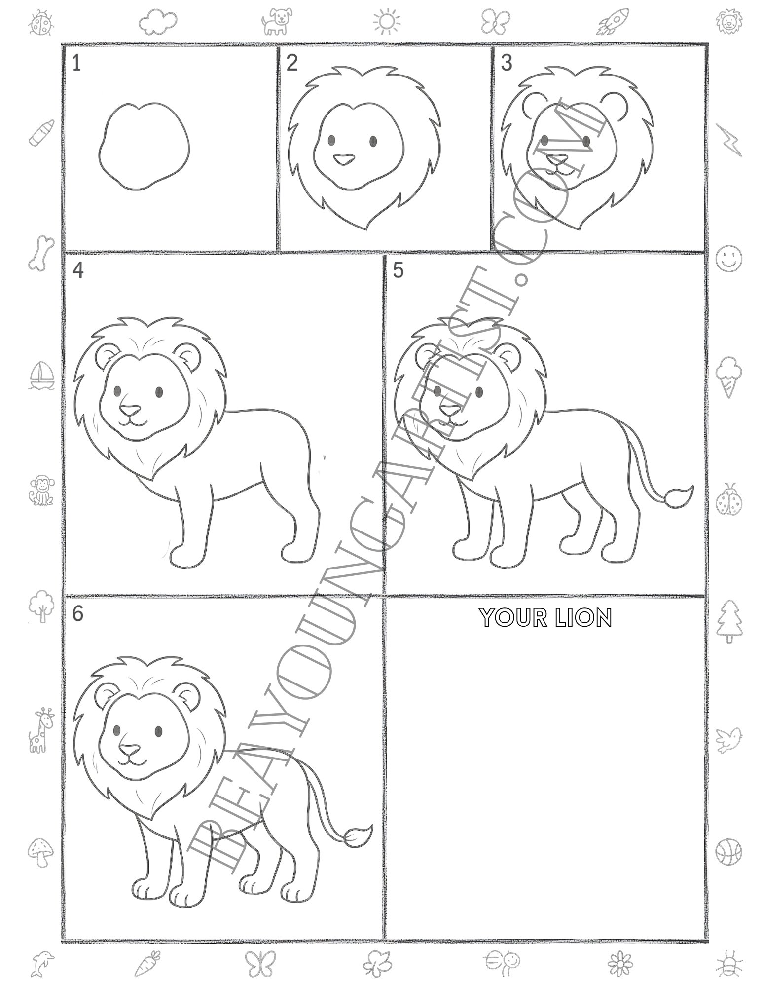 Teens Lion Printable Full Page for Download and Practice