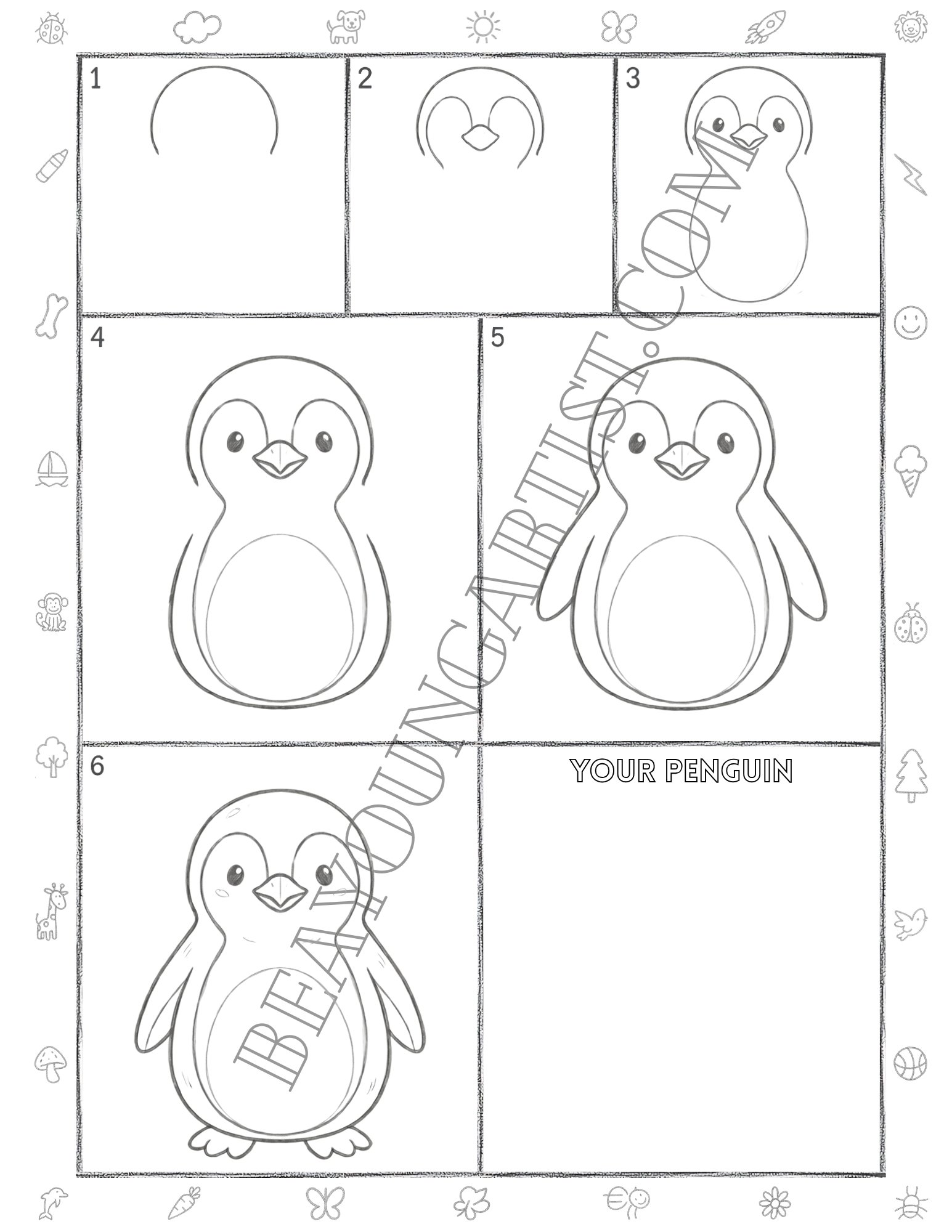 Teens Penguin Printable Full Page for Download and Practice