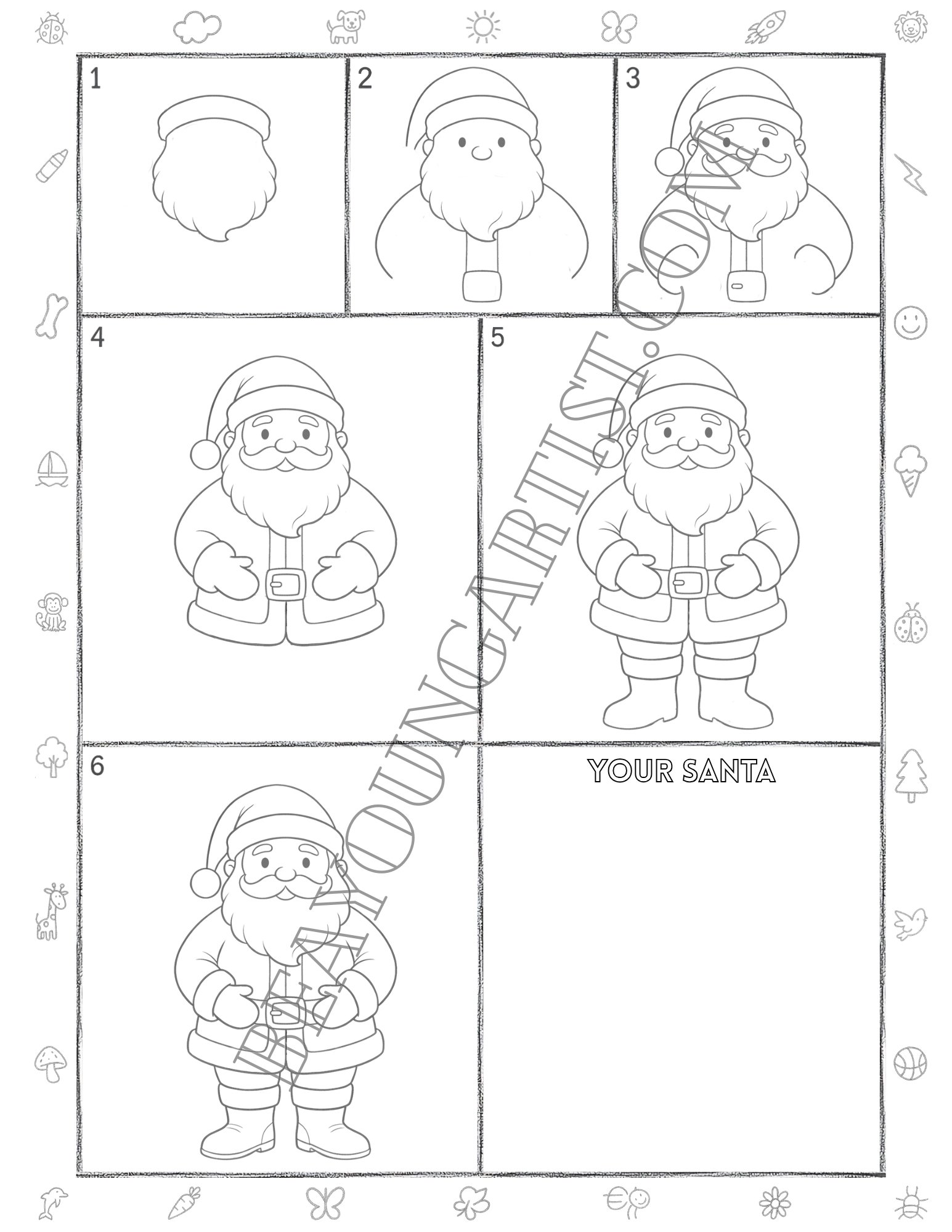 Teens Santa Printable Full Page for Download and Practice