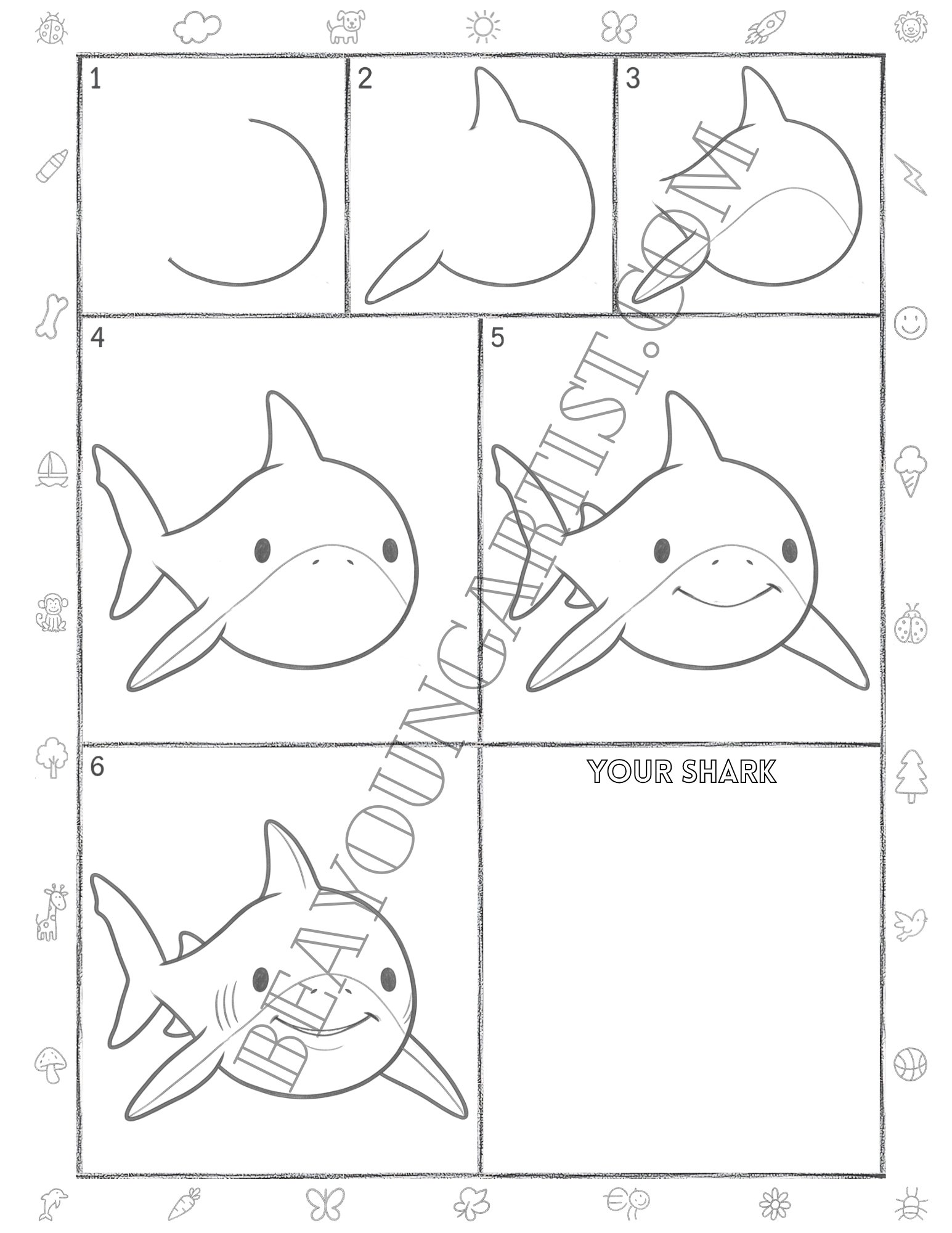 Teens Shark Printable Full Page for Download and Practice
