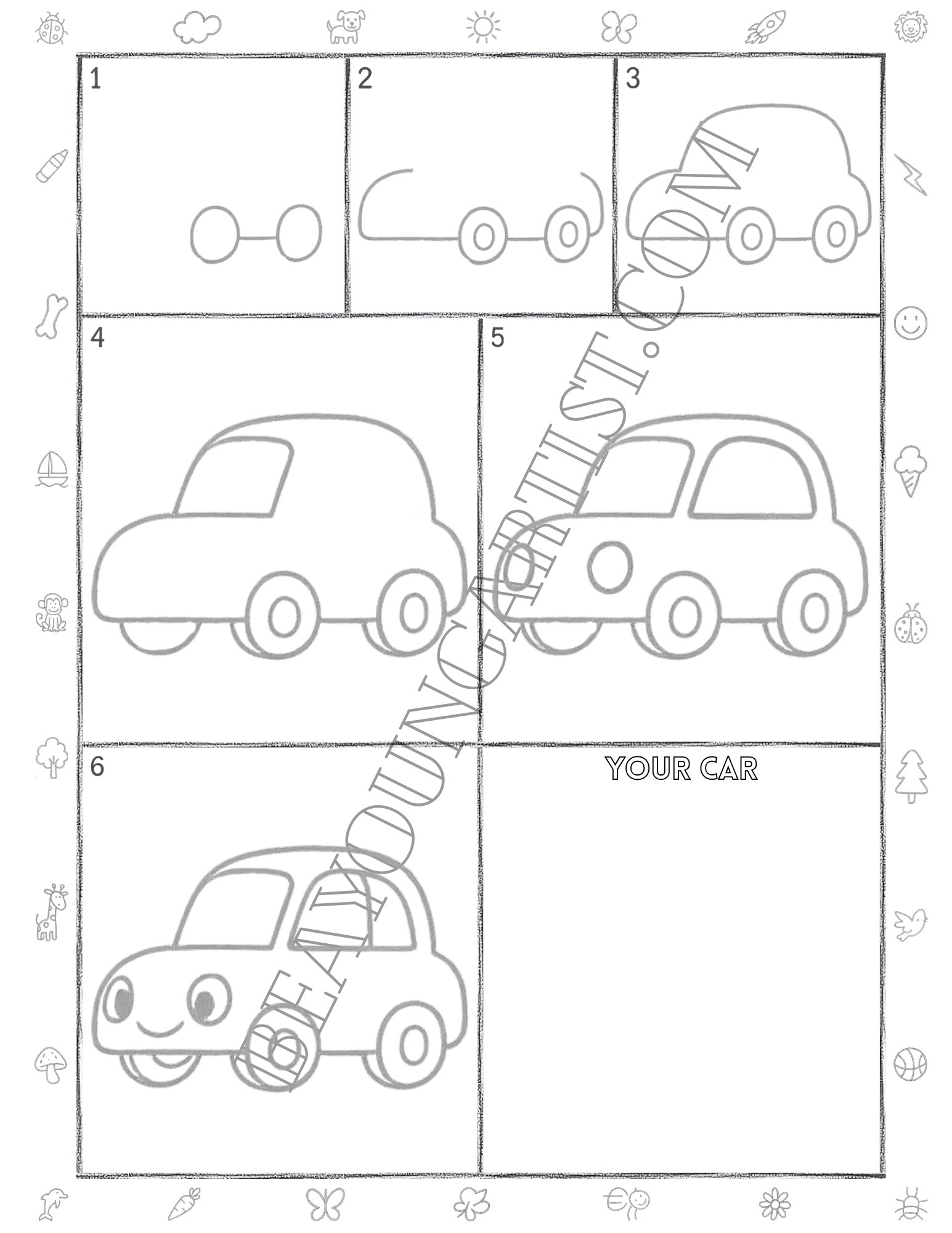 Tweens Car Printable Full Page for Download and Practice