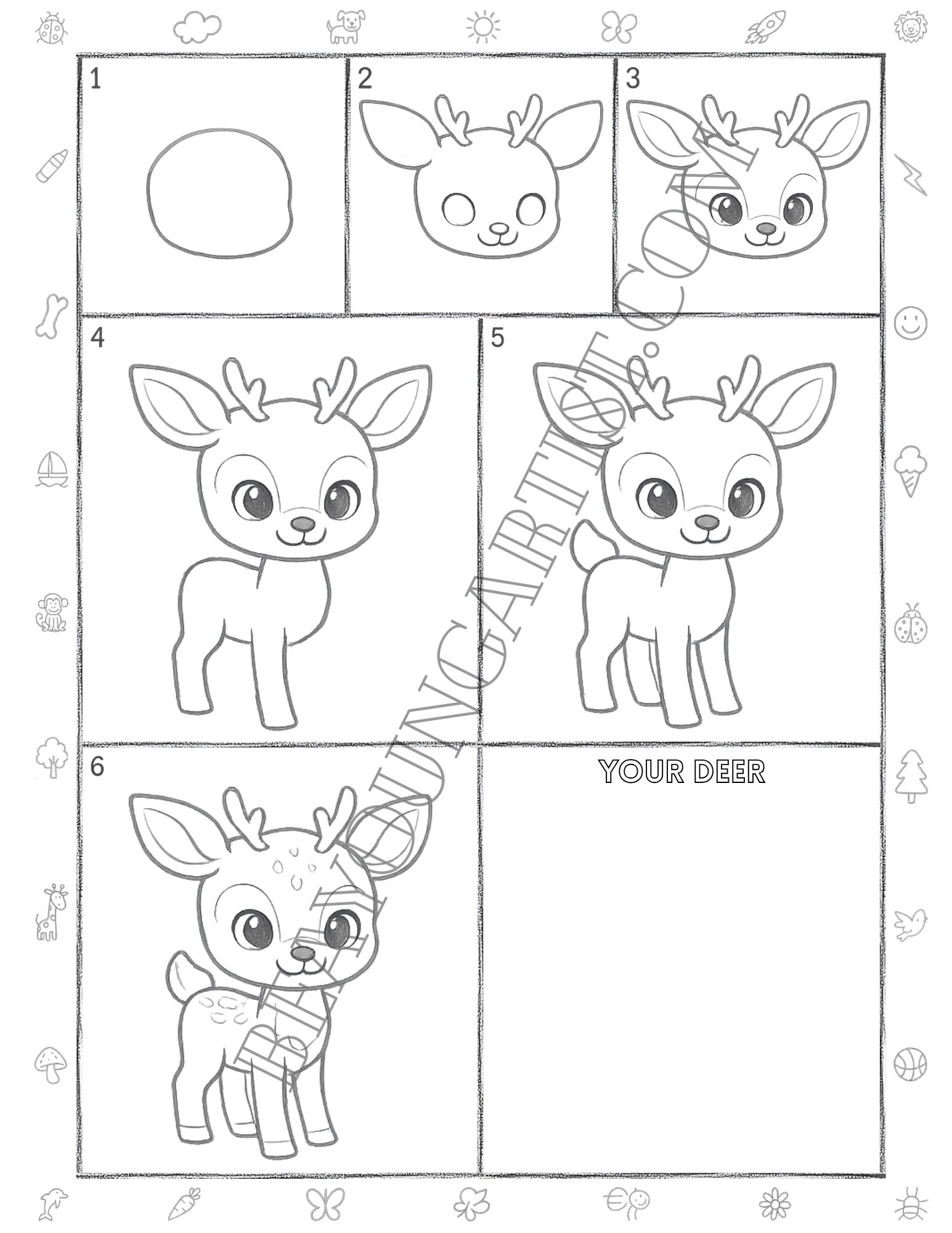 Tweens Deer Printable Full Page for Download and Practice