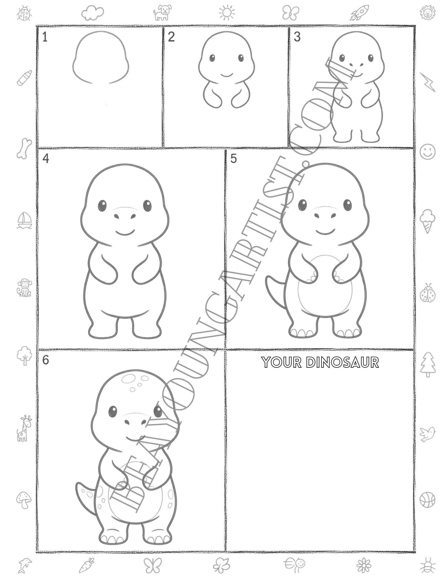 Tweens Dinosaur Printable Full Page for Download and Practice