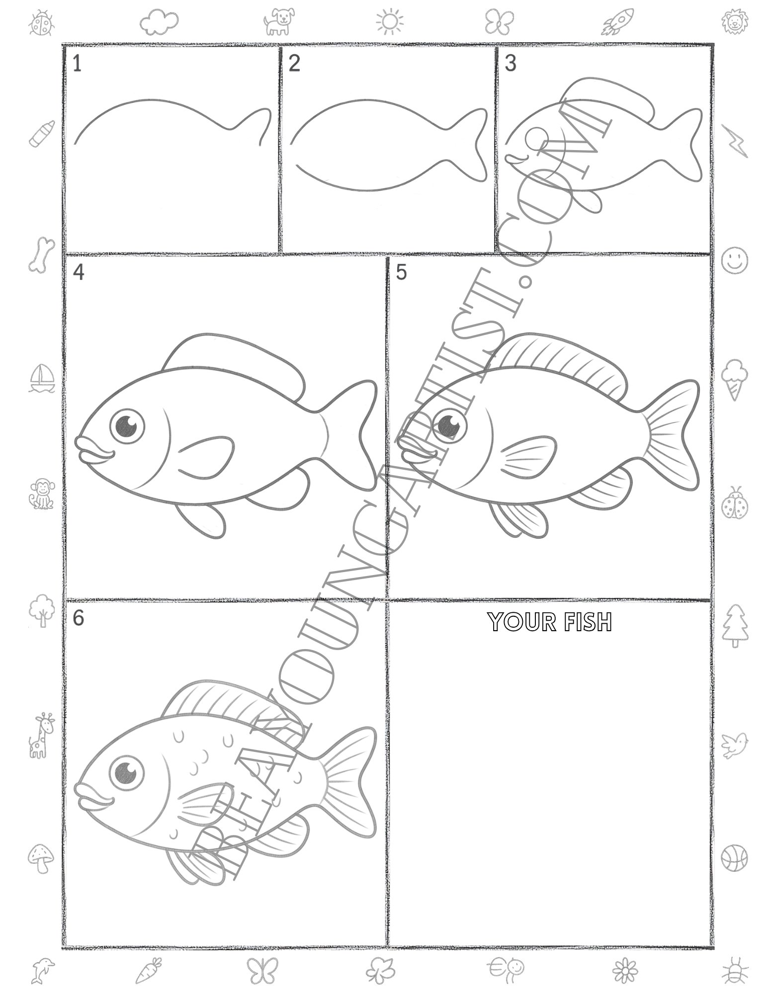 Tweens Fish Printable Full Page for Download and Practice