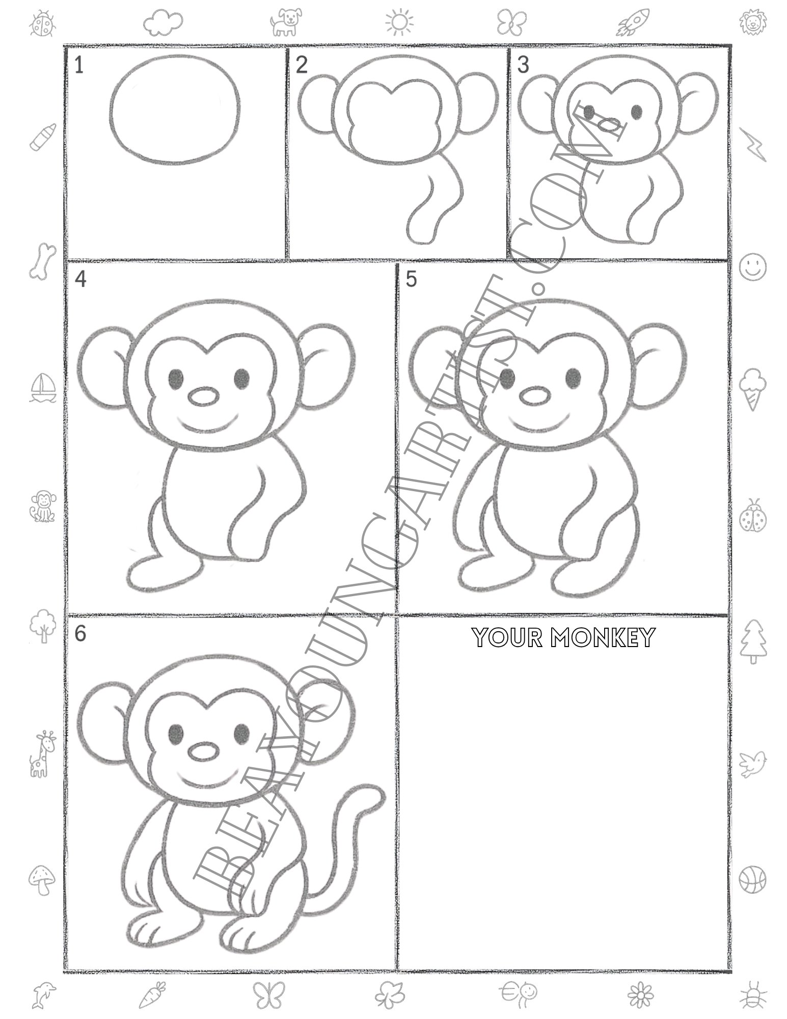 Tweens Monkey Printable Full Page for Download and Practice