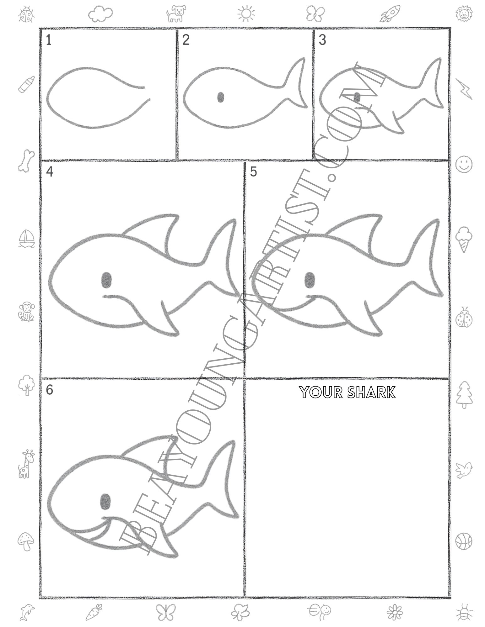 Tweens Shark Printable Full Page for Download and Practice