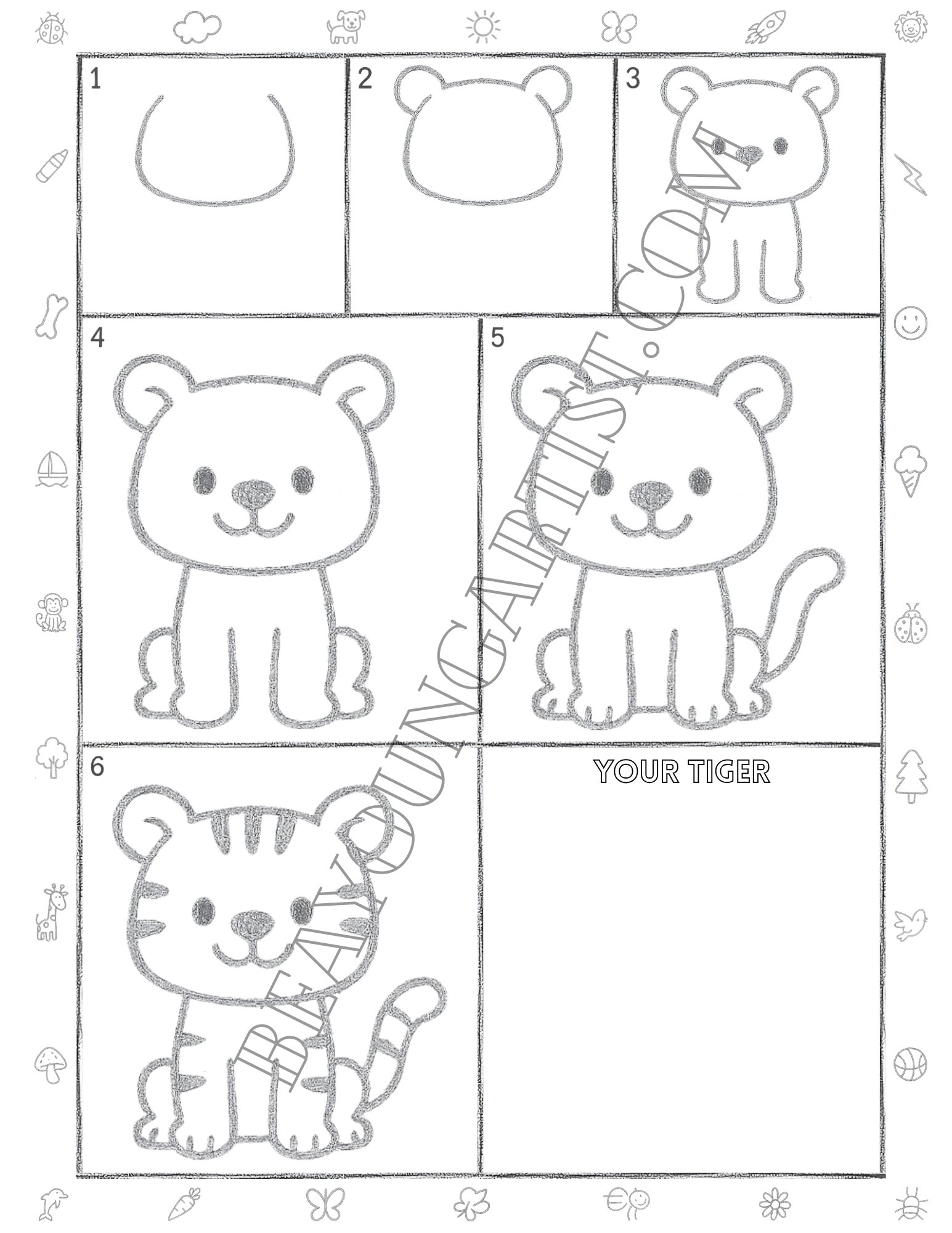Tweens Tiger Printable Full Page for Download and Practice