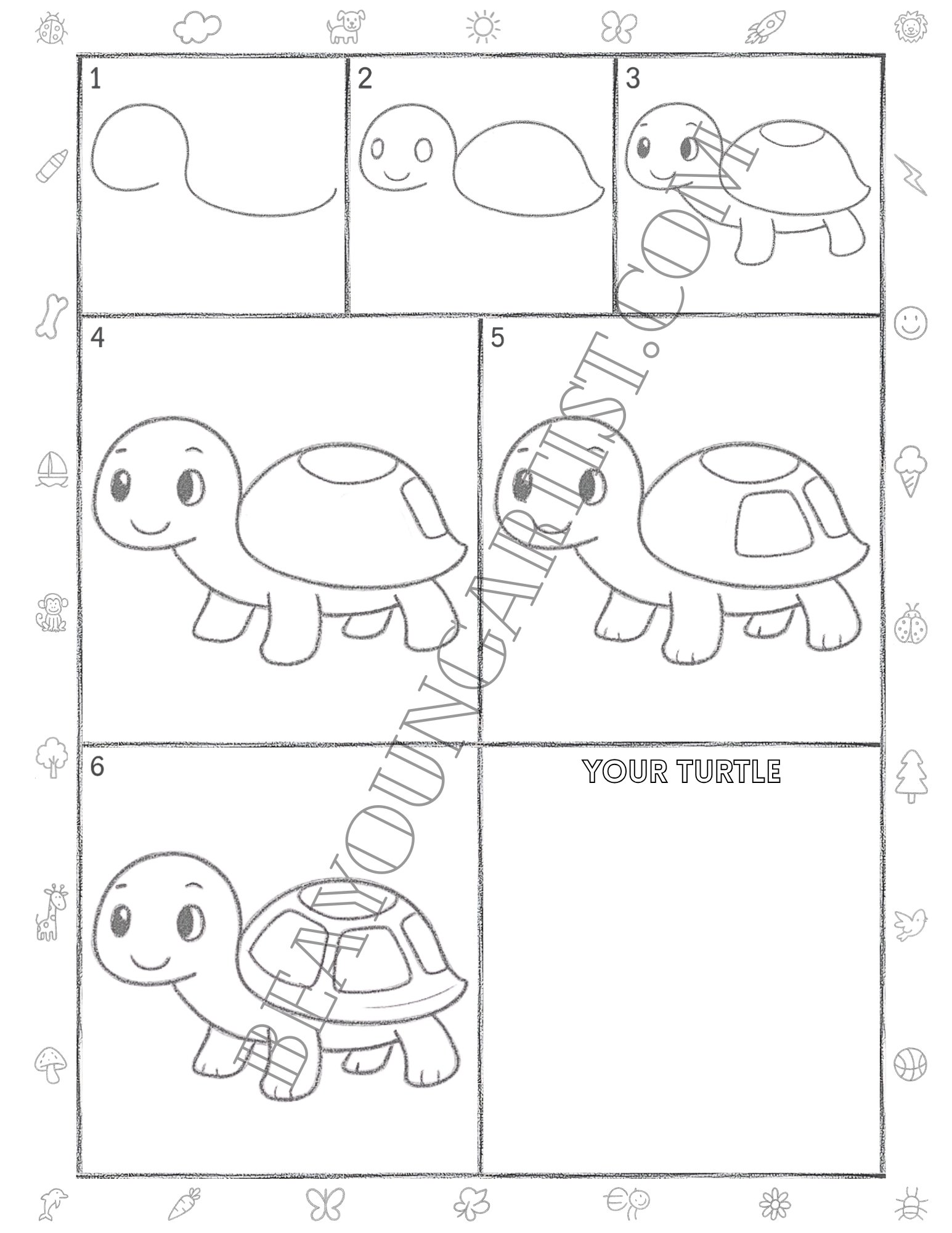 Tweens Turtle Printable Full Page for Download and Practice