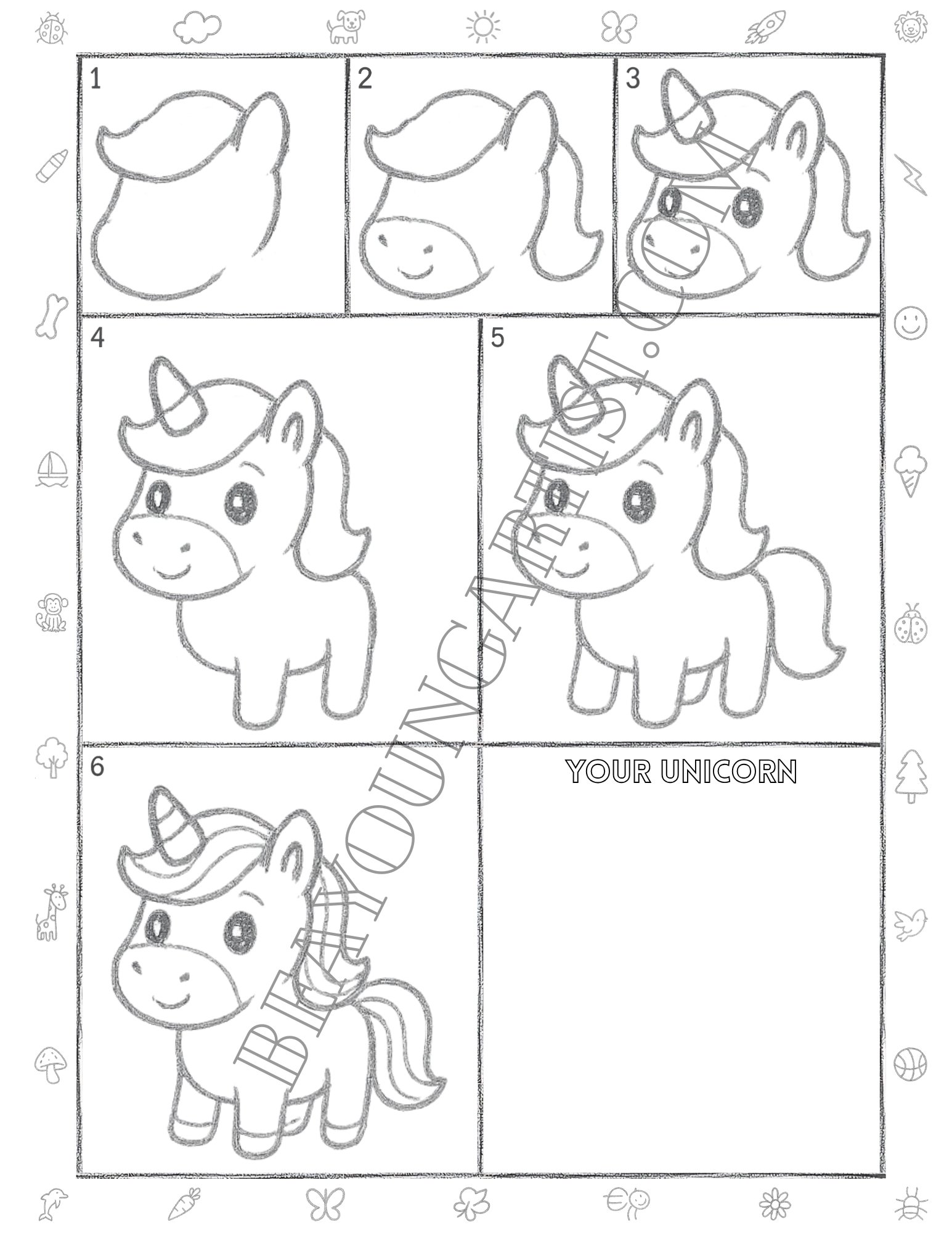 Tweens Unicorn Printable Full Page for Download and Practice